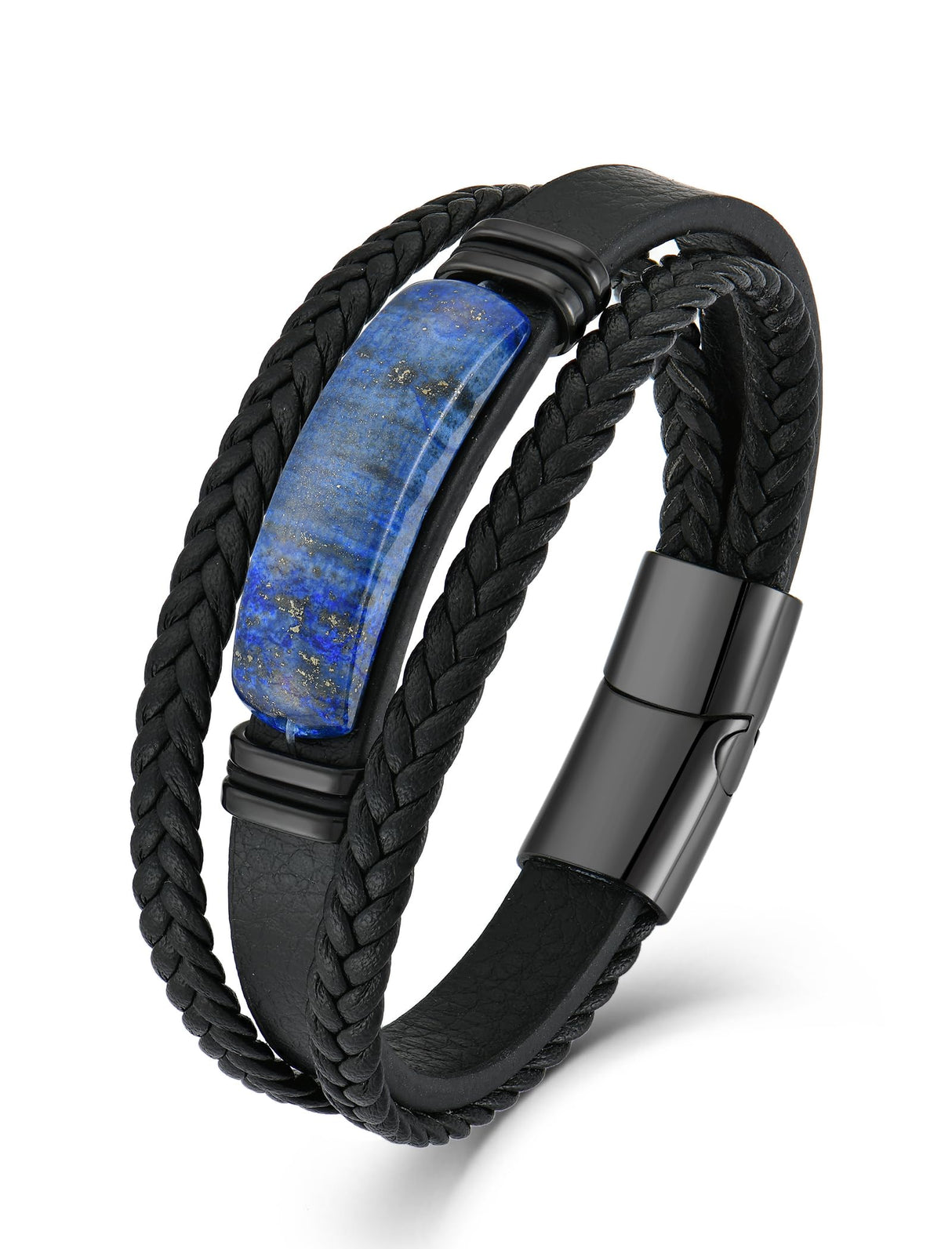 Starnny Lapis Lazuli Bracelets for Men Leather Black Bracelet
