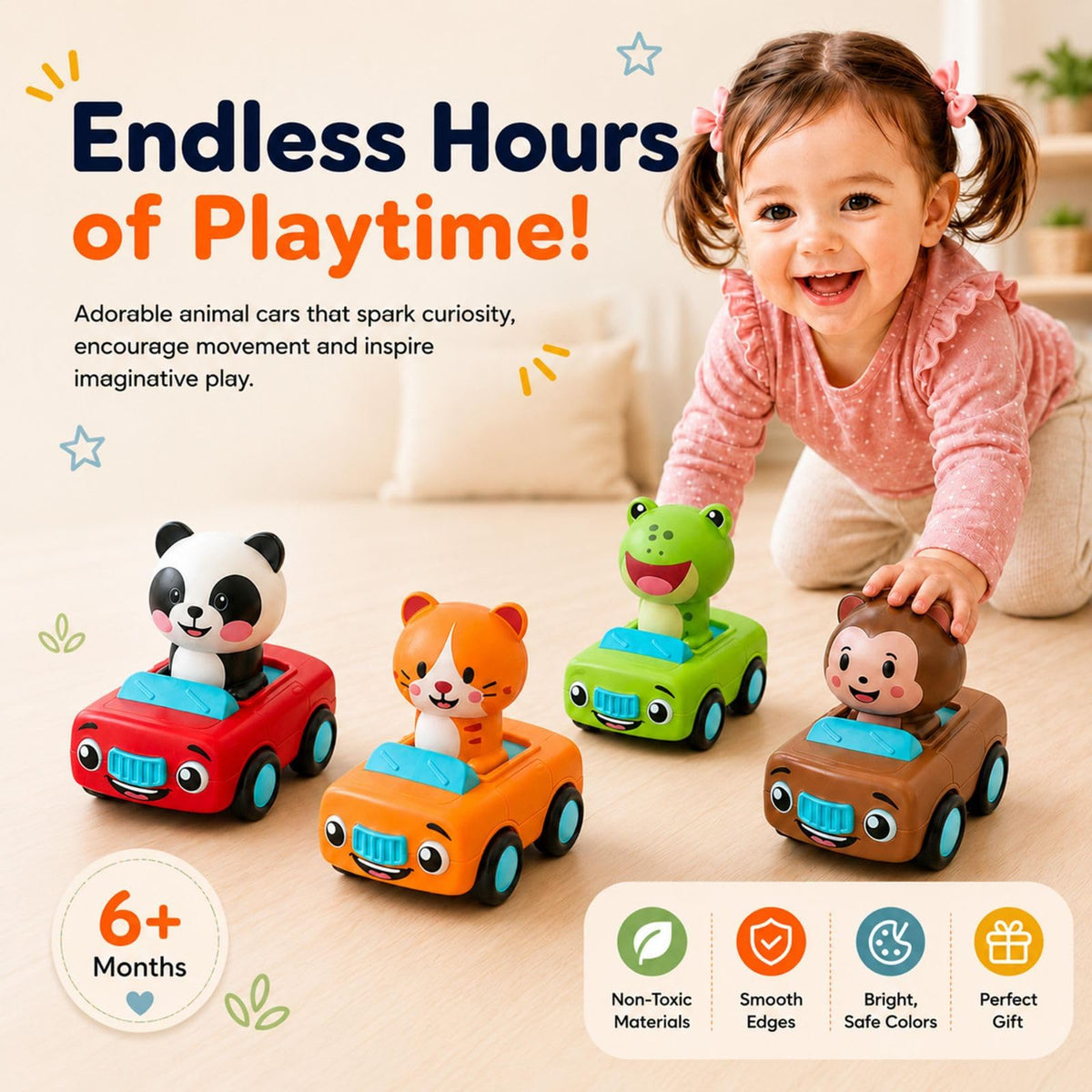 stargo Press to Go Car Toys, Montessori Toys for 1 Year Old Boy Gifts