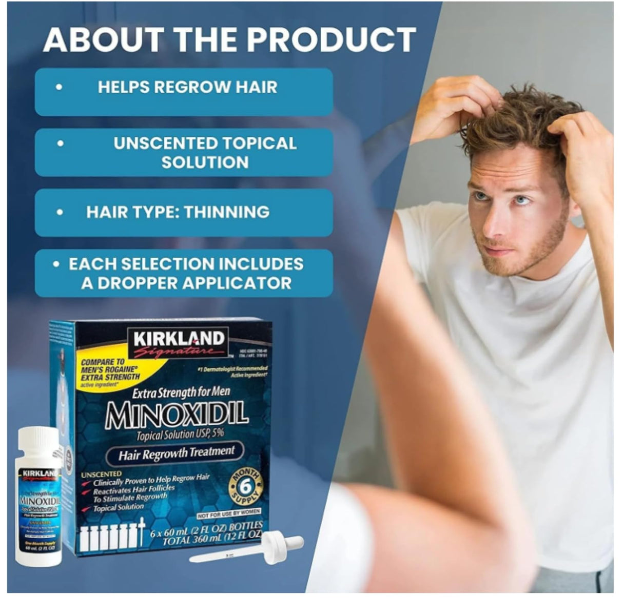 Kirkland Minoxidil 5% - 12 Month Supply for Men with General Thinning of Hair on Top of Scalp