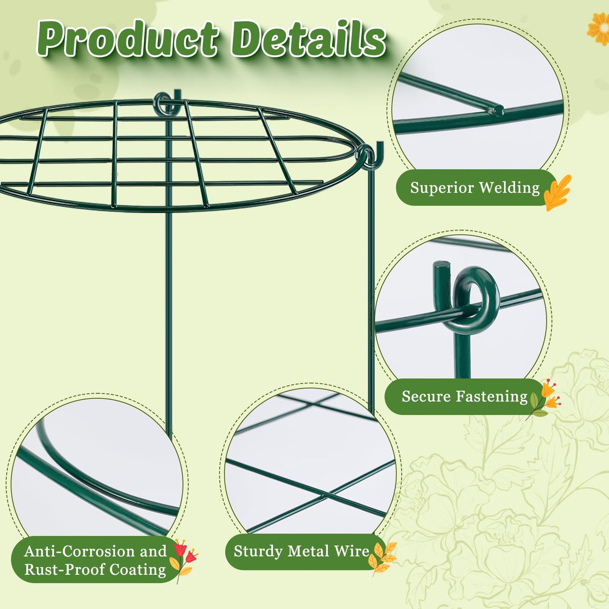 TTQ 8 Pack 12 x 15.7 inch Peony Cages and Supports,Metal Grow Through Plant Supports for Outdoor Plants,Flowers Support Rings Top-Heavy Plant Brace Support Hoop for Vegetables,Rose,Tomato,Orchids