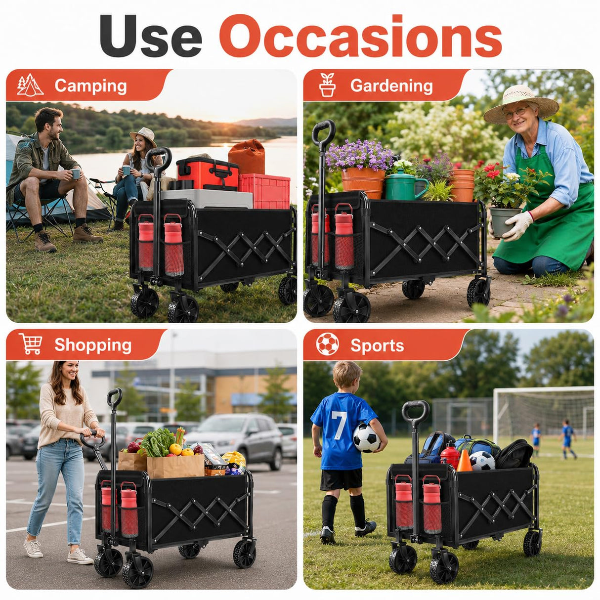 Collapsible Wagon Cart with Wheels Foldable, Compact Folding Utility Wagon