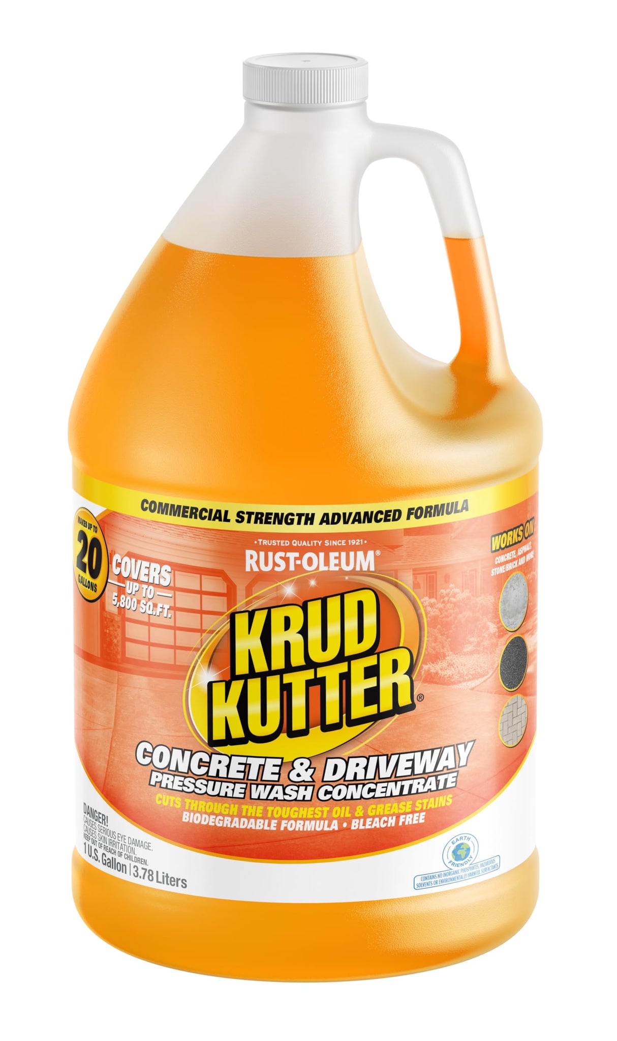 Krud Kutter Concrete & Driveway Pressure Washer Concentrate & Manual Use Cleaner | Cuts Through The Toughest Oil & Grease Stains From Concrete, Asphalt, Stone, Brick, Pavement and More | 1 Gallon