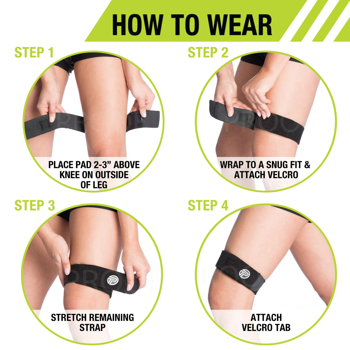 Pro-Tec Athletics IT Band Compression Wrap, Knee Strain, Knee and Outside of Knee Support, Iliotibial Band Syndrome, Adjustable, Men & Women, Easy to Use, Working Out, Size Small-Large