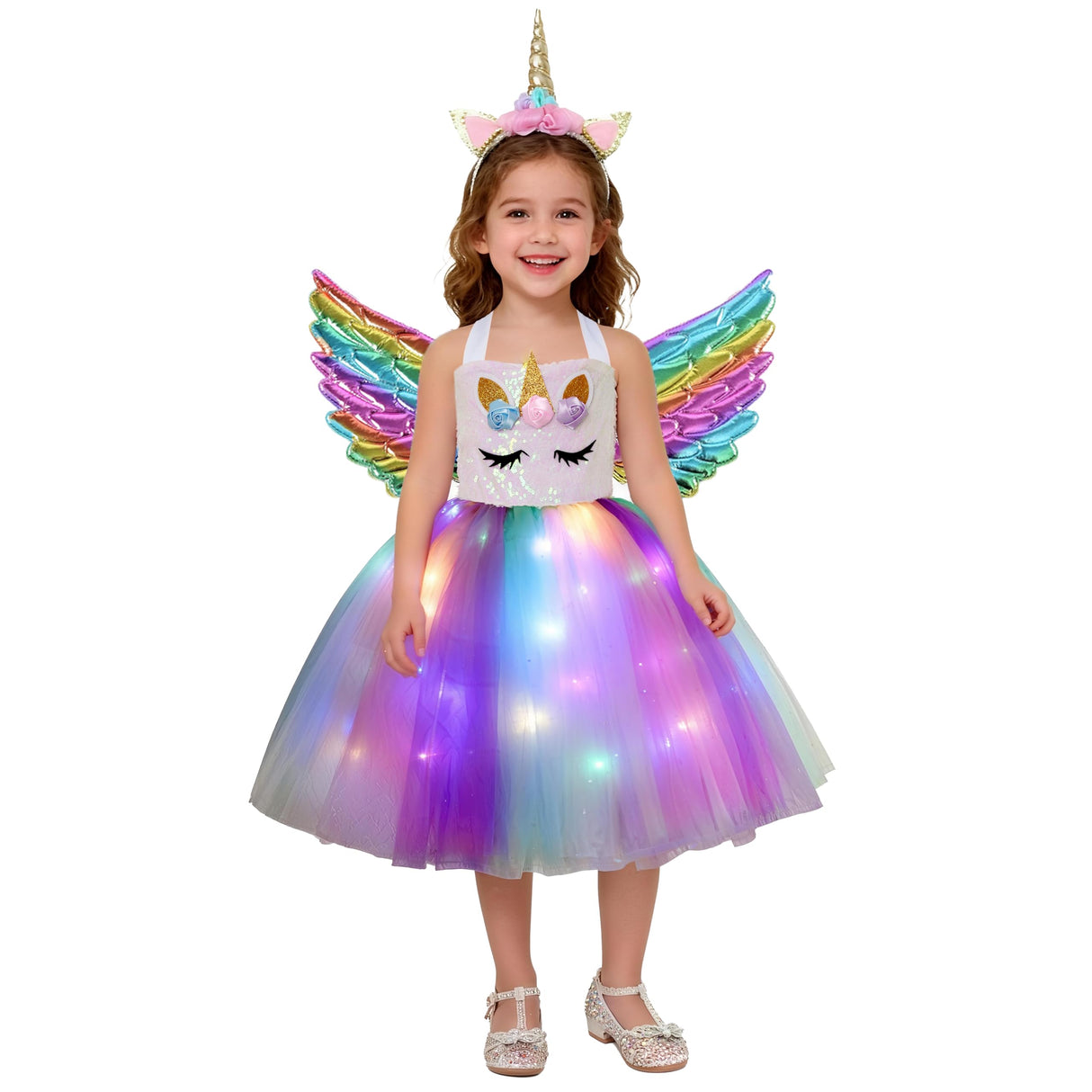 Davsolly Unicorn Costume for Girls Led Light Up Unicorn Princess Tutu Outfit for Halloween Dress Up Birthday Christmas Gifts