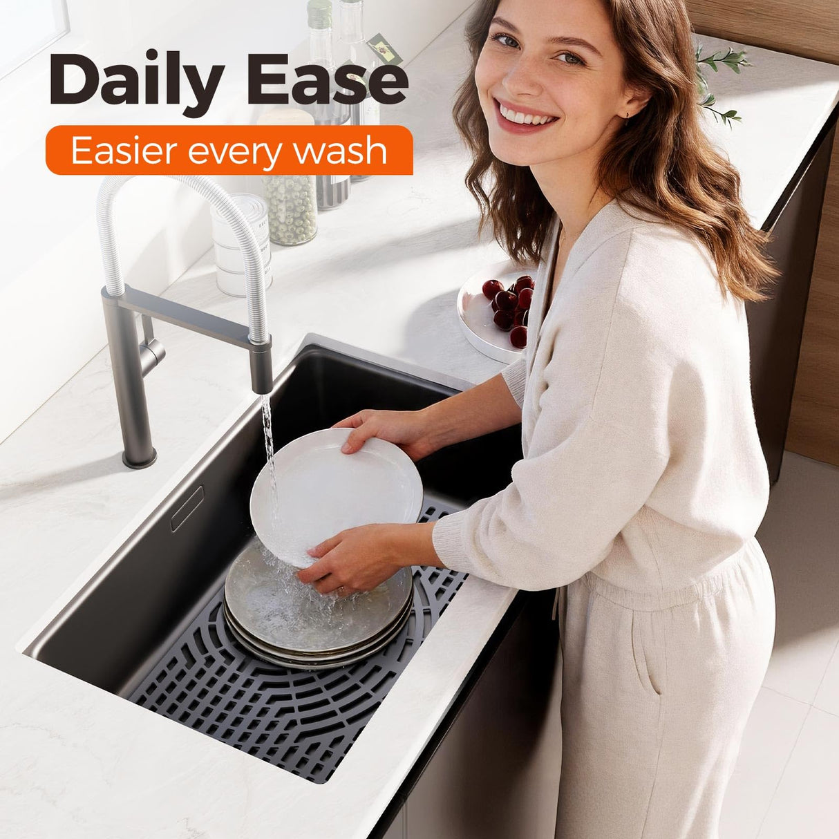 Snuggery Silicone Sink Protector for Kitchen Sink 28" x 15" – Flexible Sink Mat, Heat Resistant Grid, Non-Slip Rack, Easy to Clean Dishwasher Safe – Fits Farmhouse, Single & Double Bowl Sinks
