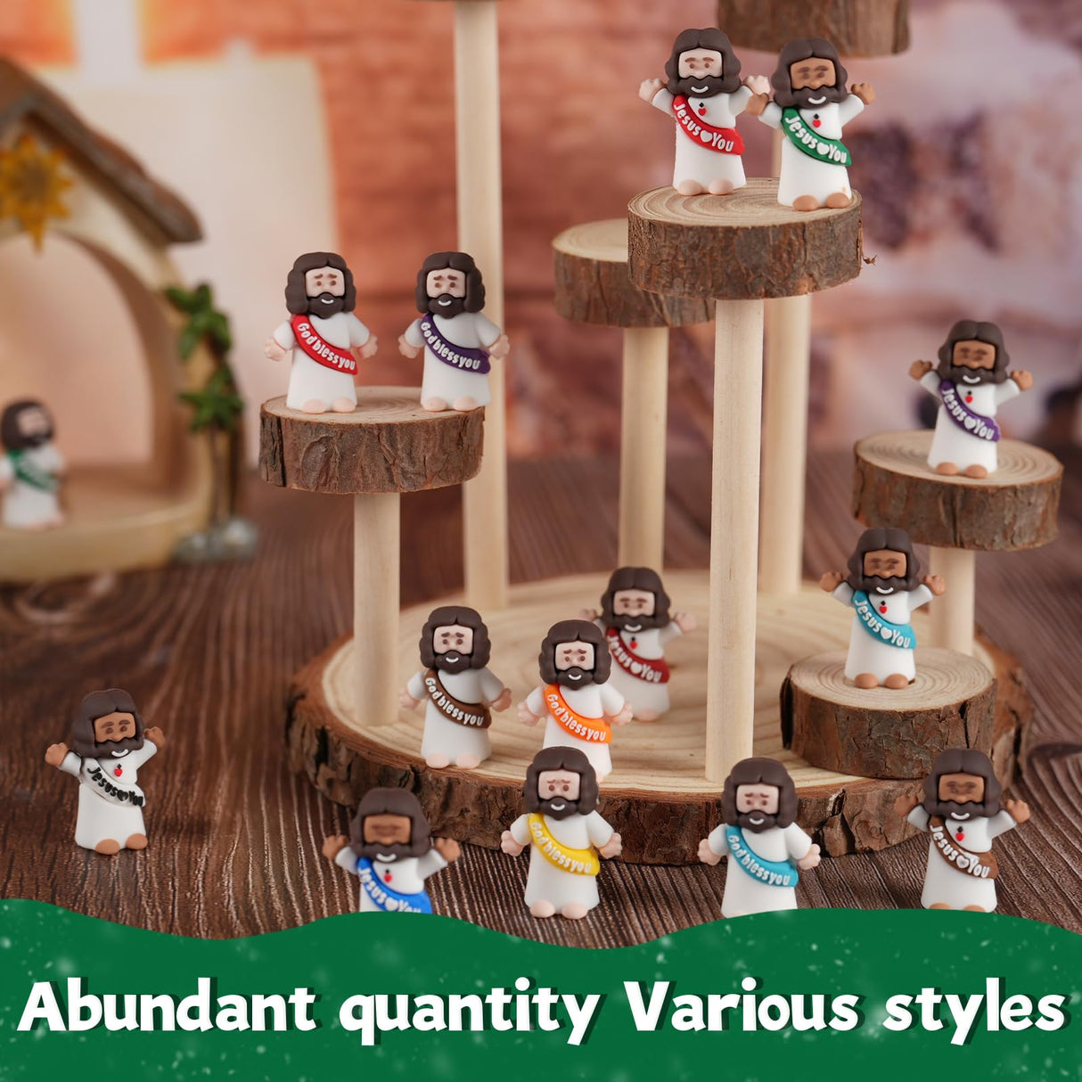 100pcs Little Jesus Figures in Bulk, Multicolor Mini Jesus Figurines Rubber Toys to Hide and Seek for Religious Party Favors , Sunday School Baptism, Christmas, Easter Egg Gifts for Kids, Man, Woman