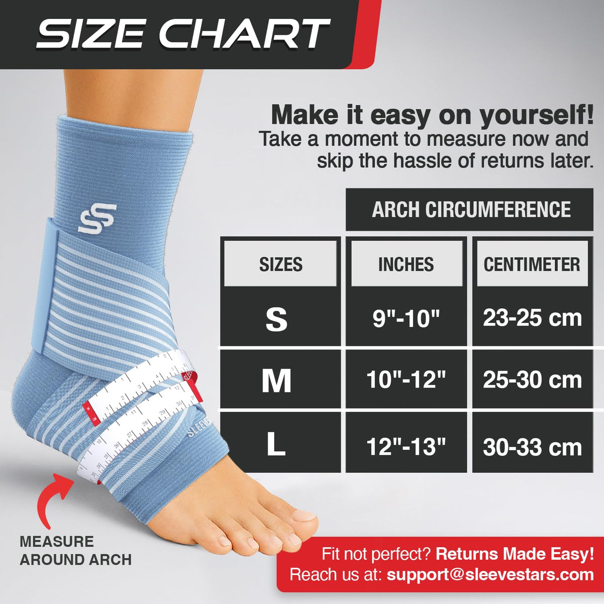 Sleeve Stars Ankle Brace for Women & Men, Ankle Wrap for Sprain, Compression Sleeve for Plantar Fasciitis Relief, Easy Customizable Support: w/ Removable Strap (Pair/M:10"-12"/Light Blue)
