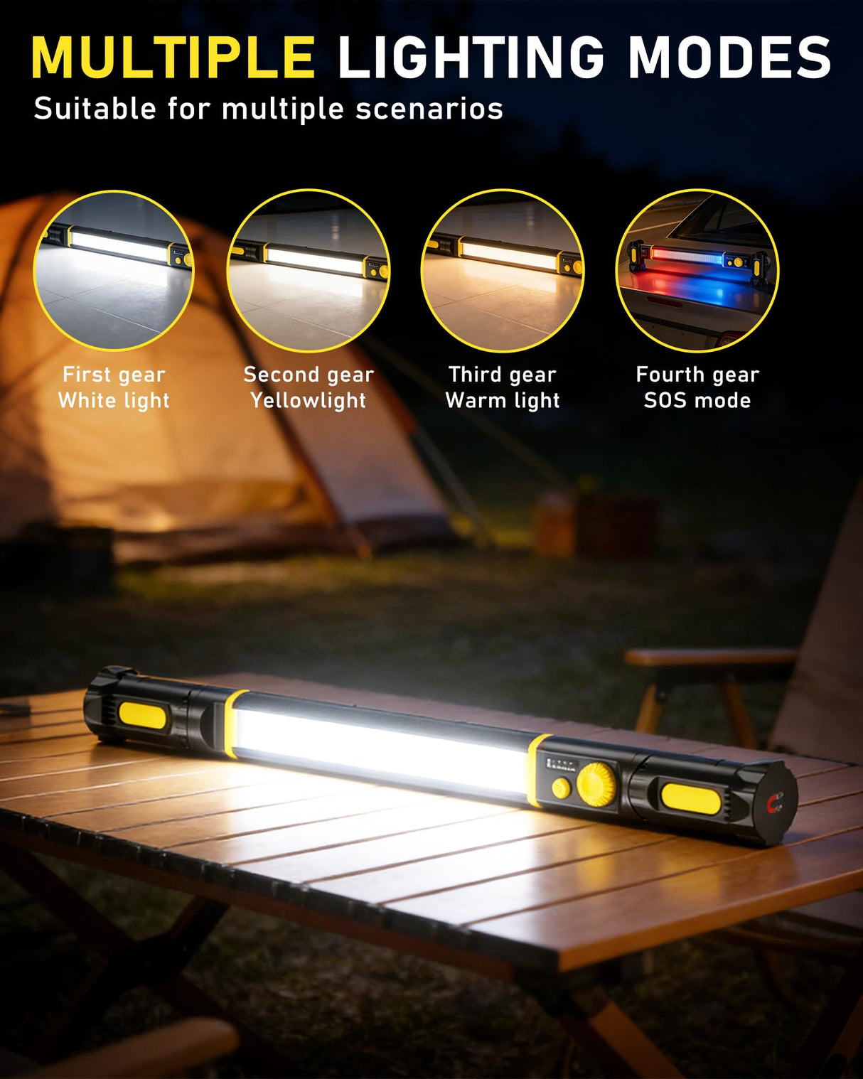 Magnetic Work Light, 5200mAh Rechargeable LED Work Light Bar, 3000 Lumens Bright Under-Hood Mechanic Light for Car Repairing/Inspection/Garage/Workshop/Emergency (1 Pack, Black-Yellow)