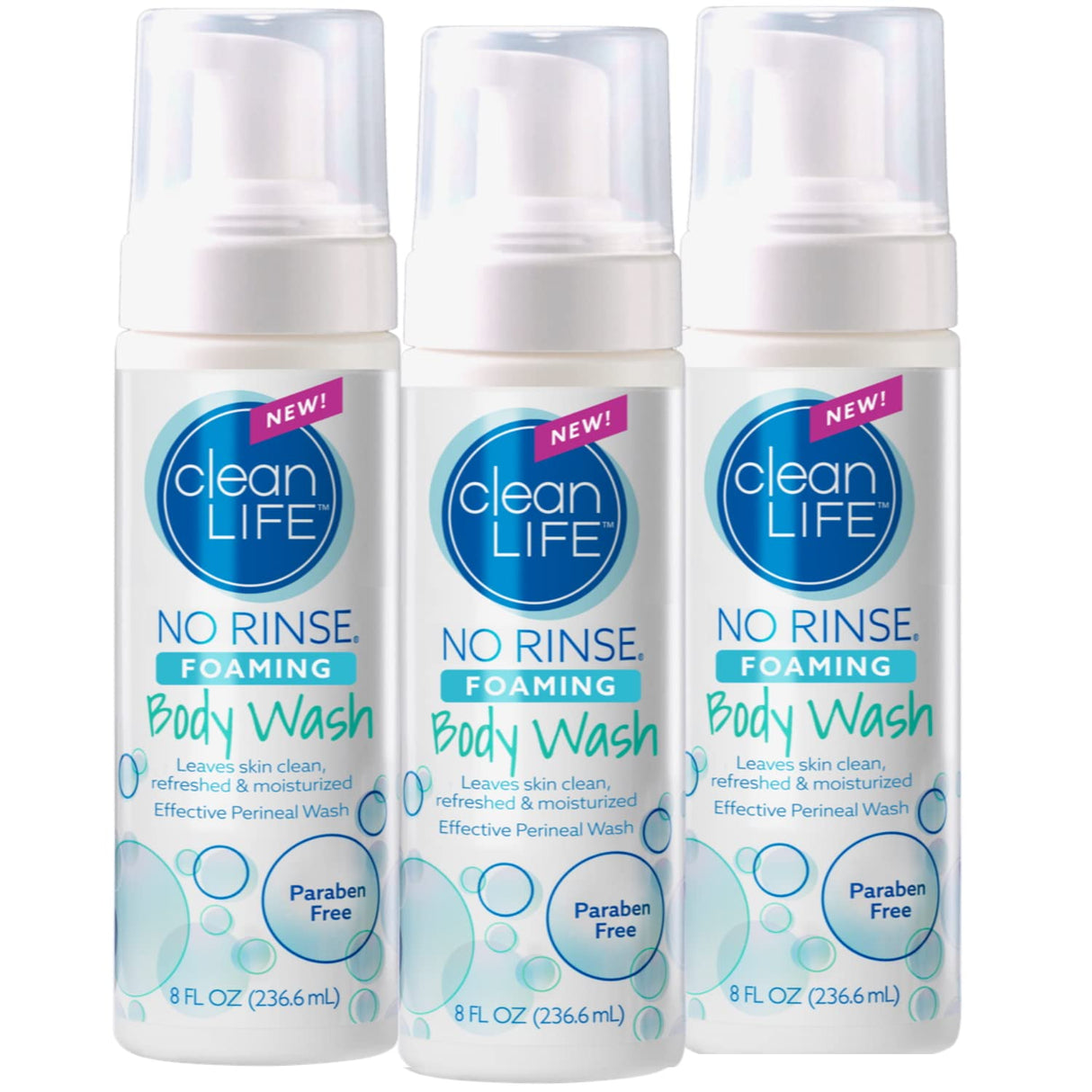 No-Rinse Foaming Body Wash, 8 fl oz (Pack of 3): The Original Formulas, Leaves Skin Clean, Refreshed and Moisturized - Effective Perineal Wash in a Rinse-Free Formula