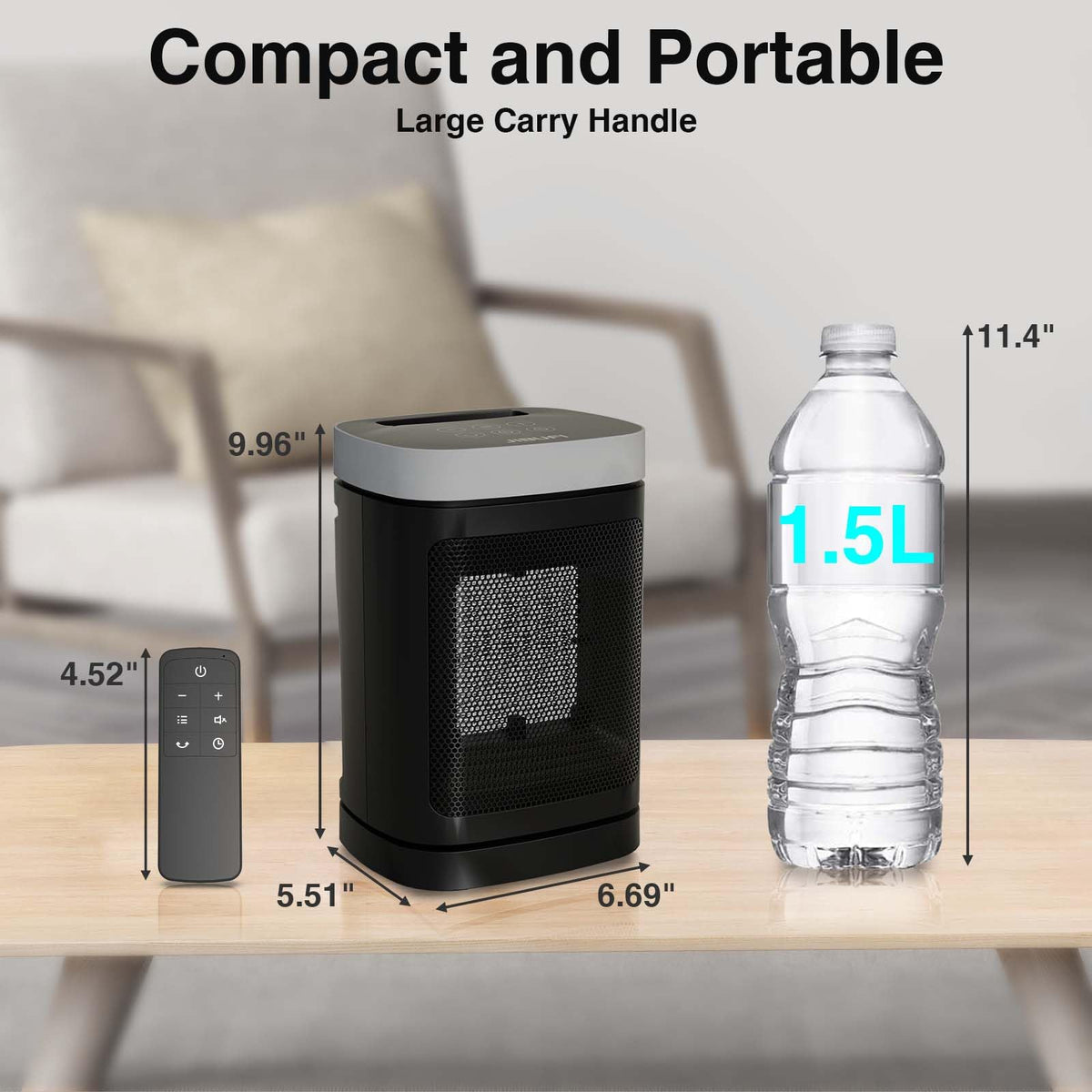 JIBUFI Portable Space Heater for Indoor Use with 70° Oscillation and Remote