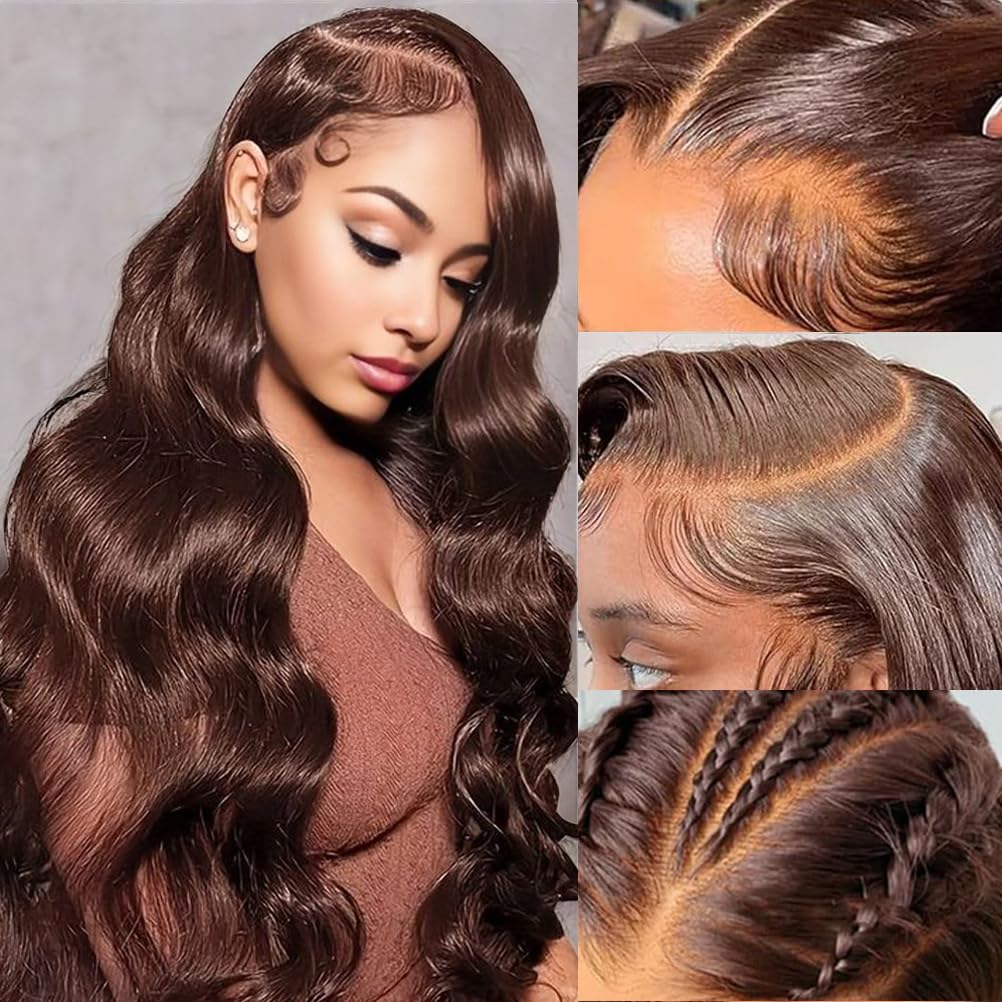 30inch Chocolate Brown Lace Front Wig Human Hair 13x6 Hd Lace Frontal Wigs Human Hair 200 Density Body Wave HD Lace Front Wigs Human Hair pre Plucked Colored Wigs for Women