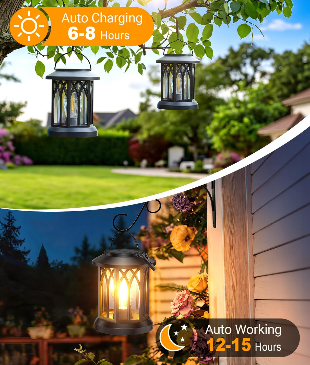 TuyLuxe Solar Lantern Outdoor Lights with Wall Mount Kit, 2 Pack Upgraded Solar Lanterns Outdoor Waterproof, Hanging Solar Lights for Outside Decorative Yard Patio Path Porch Garden Decor