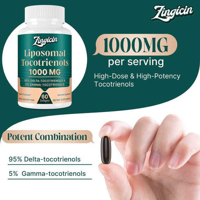 Vitamin E Tocotrienols - Liposomal Tocotrienols Supplement 1000mg, Highly Absorbable Delta Tocotrienol and Gamma Tocotrienol for Cardiovascular, Bone Health, and Antioxidant Support, 120 Softgels