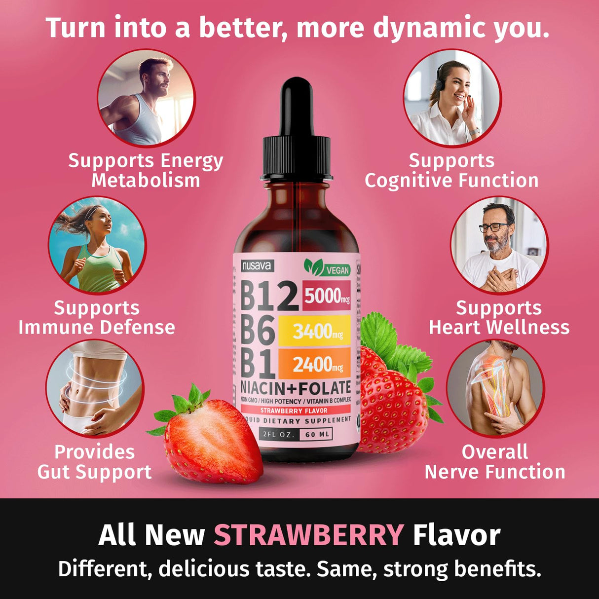 (4 Pack) Vitamin B12 and B6 Liquid Drops, B12 Sublingual Vitamin B Complex - B 12 Vitamin 5000mcg - B12 Methylcobalamin for Energy, Brain, and Heart Support with 27,200 mcg, Strawberry, 80 Servings