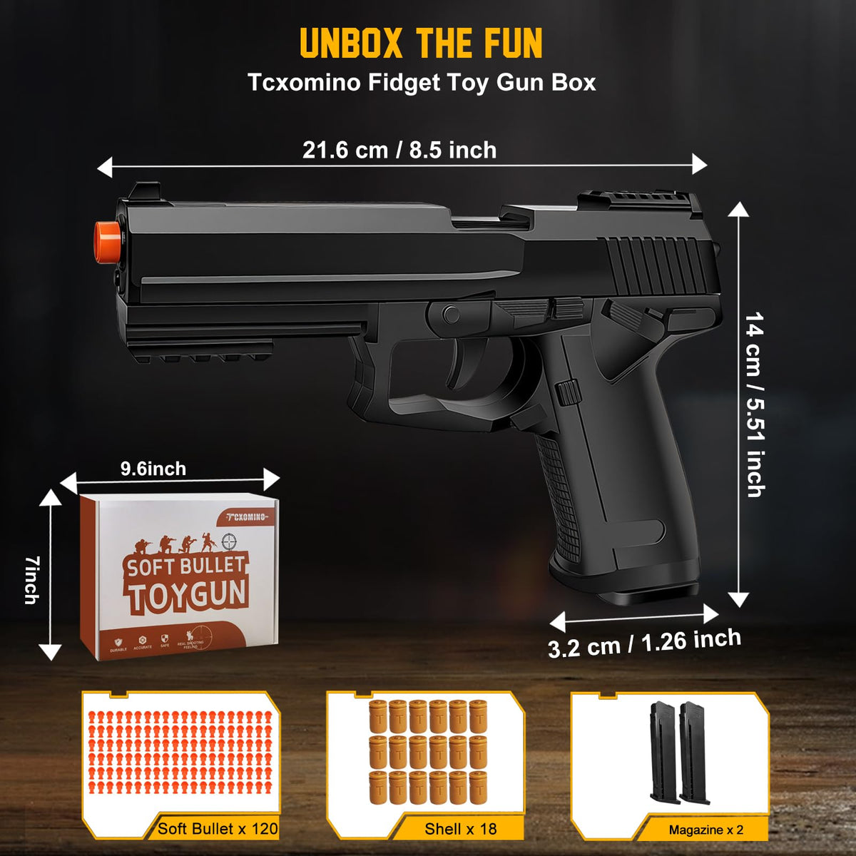 Tcxomino Automatic Shell Ejecting Toy Gun, Fidget & Shooting Game