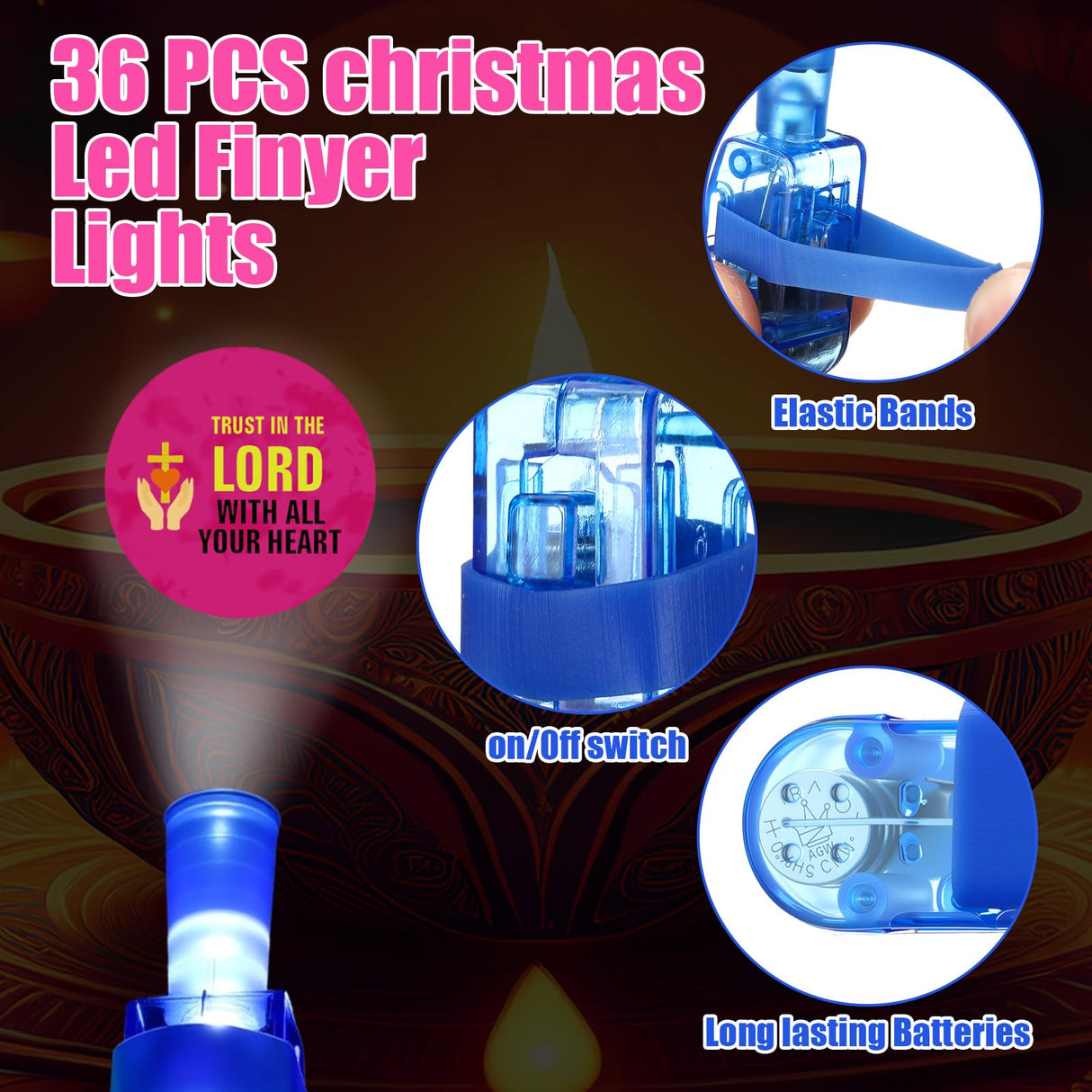 Tuanse 36 Pcs Halloween Christian Finger Lights Gifts Bulk Christian Bible Jesus Church Finger Flashlights Glow in the Dark Religious Inspirational Party Favors for Kids Christmas Halloween Gifts