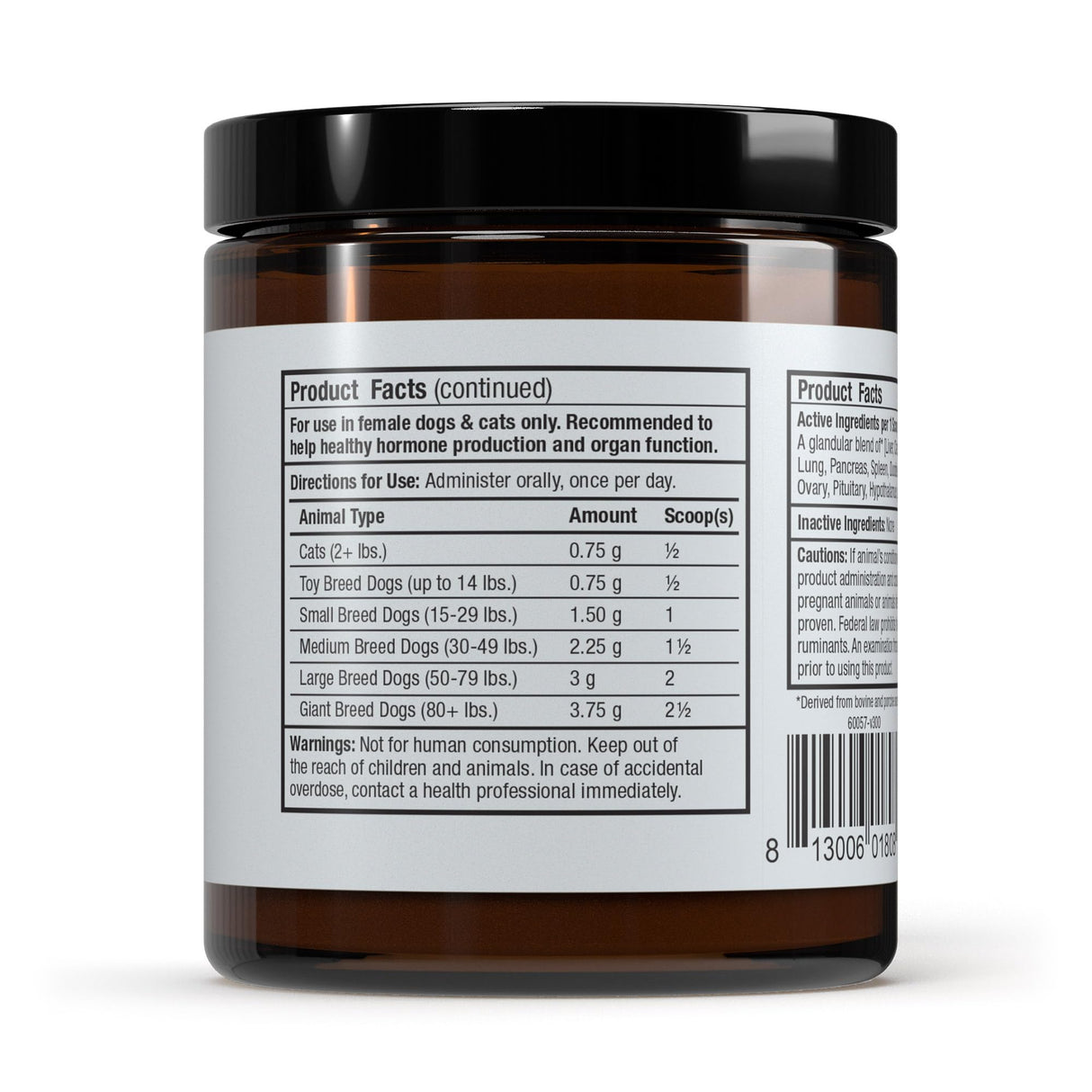 Bark & Whiskers Female Glandular Support, 4 Oz. (113 g), 75 Scoops, Supports Healthy Hormone and Organ Function, Veterinarian Formulated, Non-GMO, Dr. Mercola