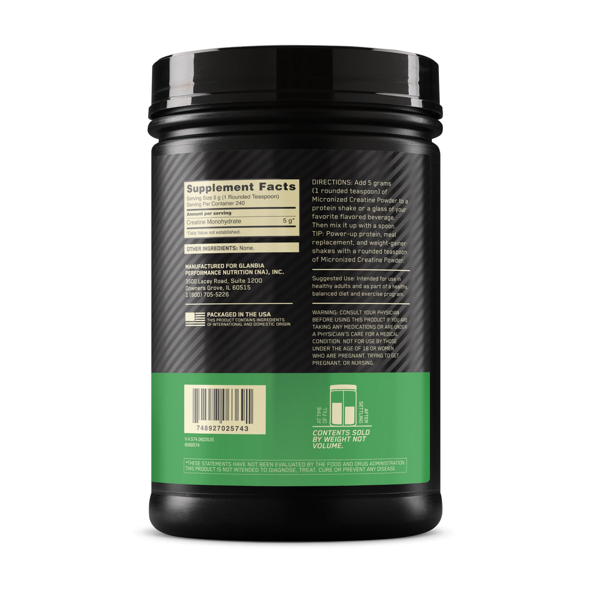 Optimum Nutrition Micronized Creatine Monohydrate Powder, Unflavored, 240 Servings, 1200 Grams (Packaging May Vary)