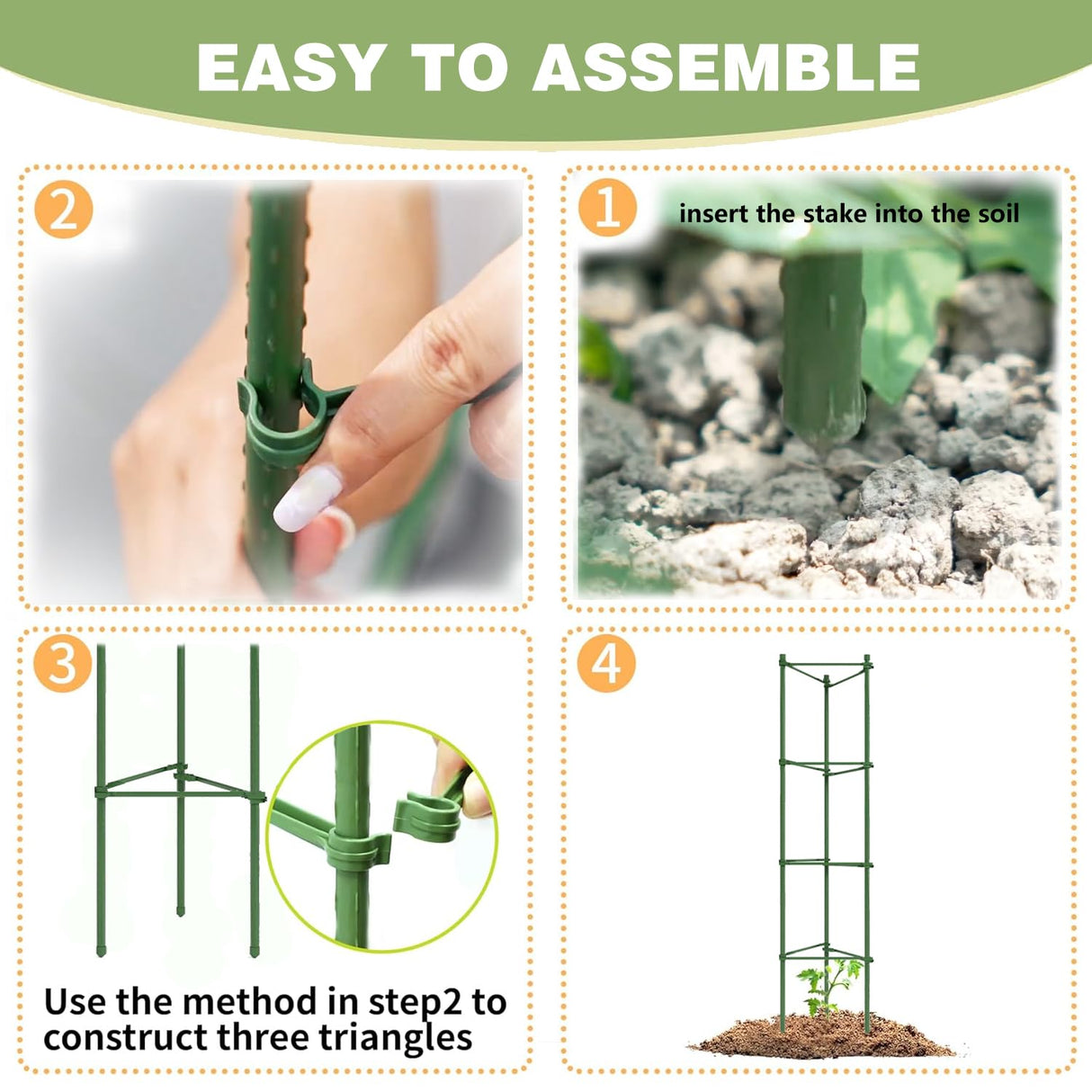 6 Pack Tomato Cage for Garden, 48 Inches Metal Garden Stakes, Plant Support Cages Trellis for Garden and Pots, Tomato Trellis for Potted Plants, Trellis for Climbing Plants Outdoor,Green