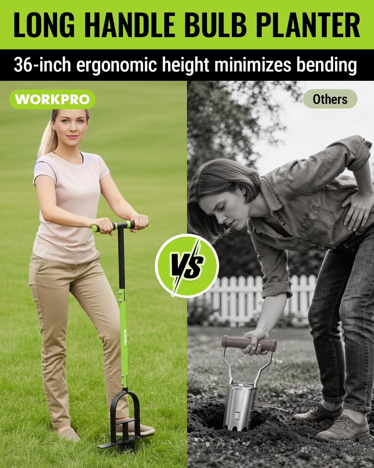 WORKPRO 36" Bulb Planter Tool, Long Handle Sod Plugger Grass Plugger Tool