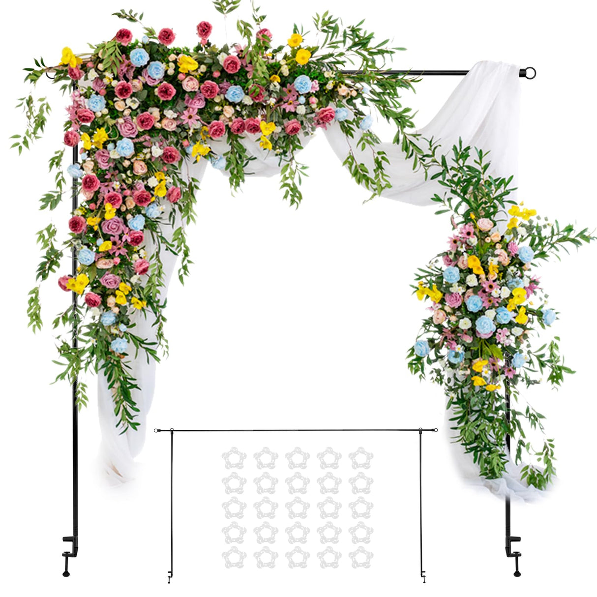 Over The Table Rod Stand with Clamps Adjustable Table Balloon Arch Stand for Party Wedding Anniversary, 34” to 98.43” Length, 30.25” to 47.25” Height(Color:Black)