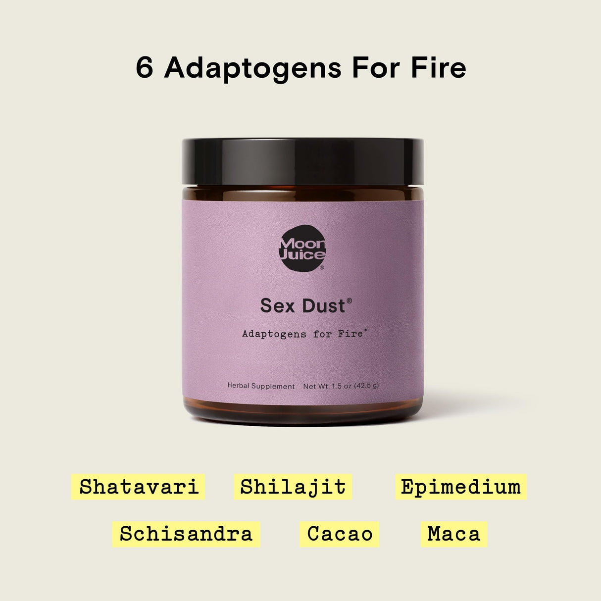 Sex Dust by Moon Juice | Adaptogen Powder Libido Booster for Hormonal Balance + Mood | Shatavari, Shilajit, Cacao Mushroom Powder Supplement | Sugar Free, Caffeine Free | 14 Servings