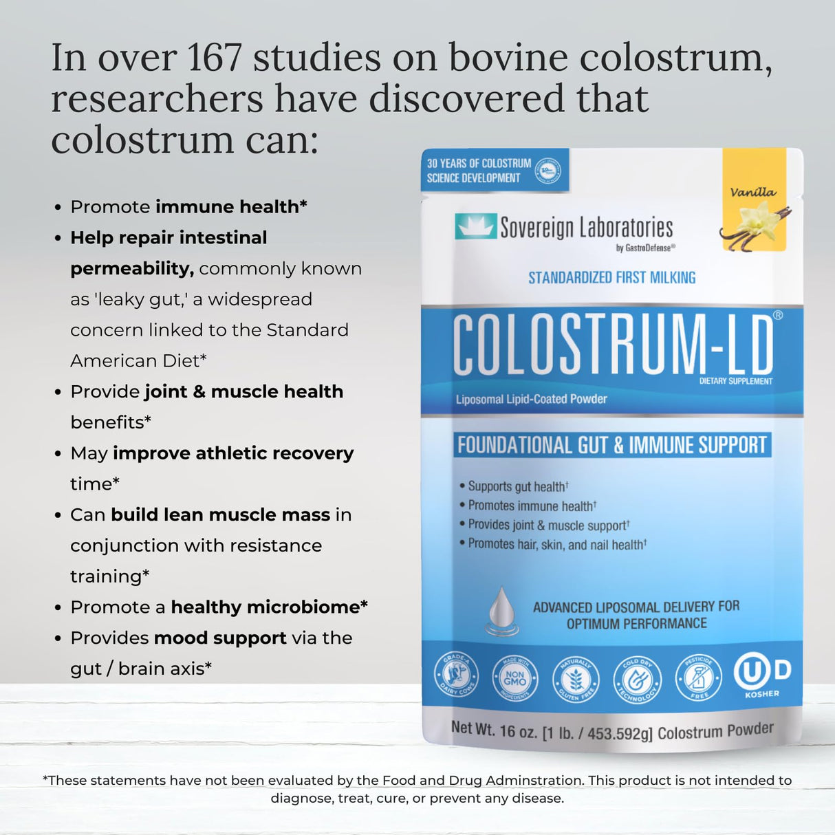 Vsano Colostrum-LD® Powder, Natural Vanilla Flavor :: 16oz/453g,