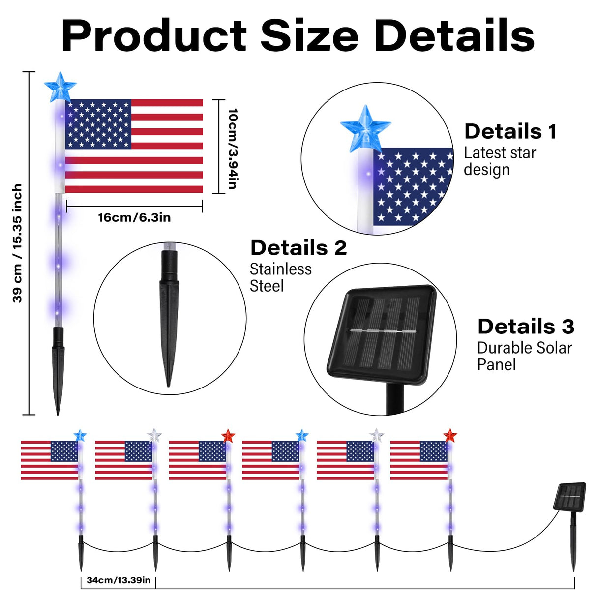 X-GiftKey 4th of July Decorations Outdoor American Flag Lights, 6-Pack Red White and Blue Solar Stars Lights with 6 USA Flags & 30LED,Bright Patriotic Pathway Lights for Memorial Day Yard Lawn Decor