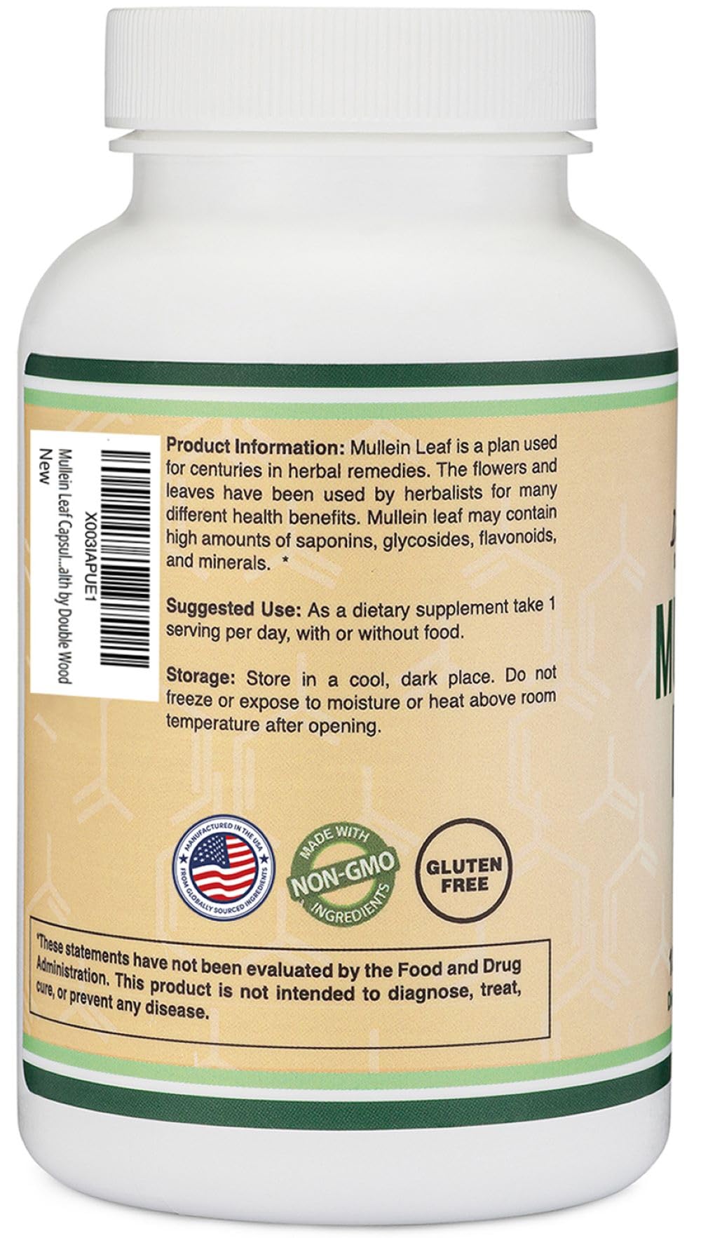 Mullein Leaf Capsules 10,000mg Strength, 180 Vegan Safe Capsules with No Fillers for Lungs and Respiratory Health by Double Wood