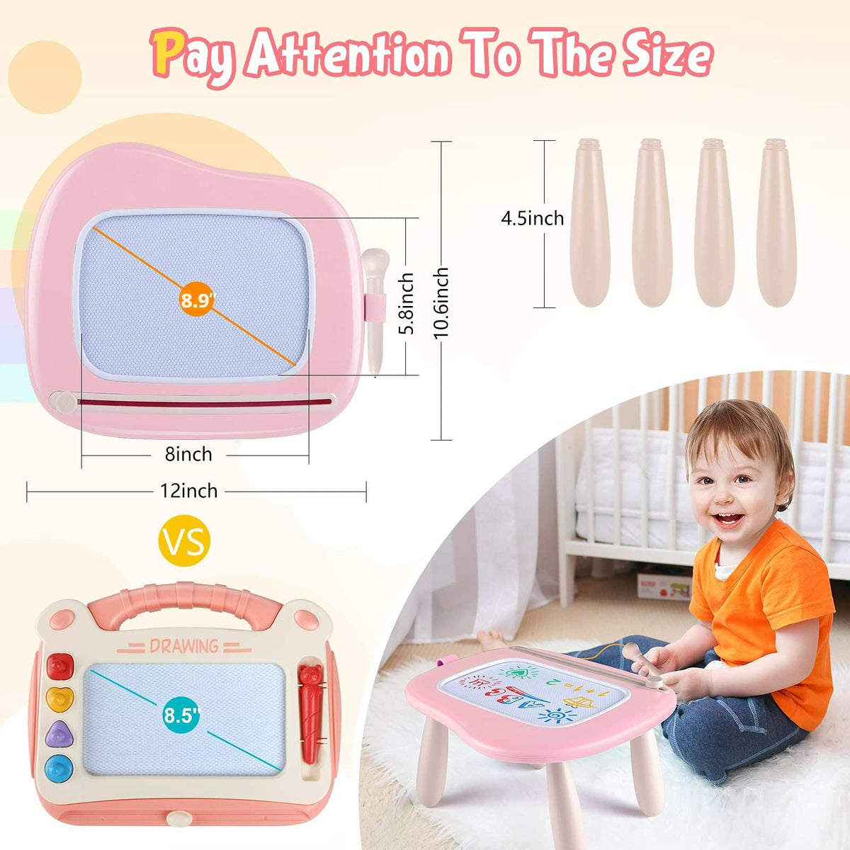 Smasiagon Magnetic Drawing Board for Kids, Toddler Toys for 1-2 Year Old Girl, Portable Doodle Board Pad Learning and Educational Toys for Ages 1 2 3 Year Old Baby Girl Birthday Giftļ¼Pinkļ¼