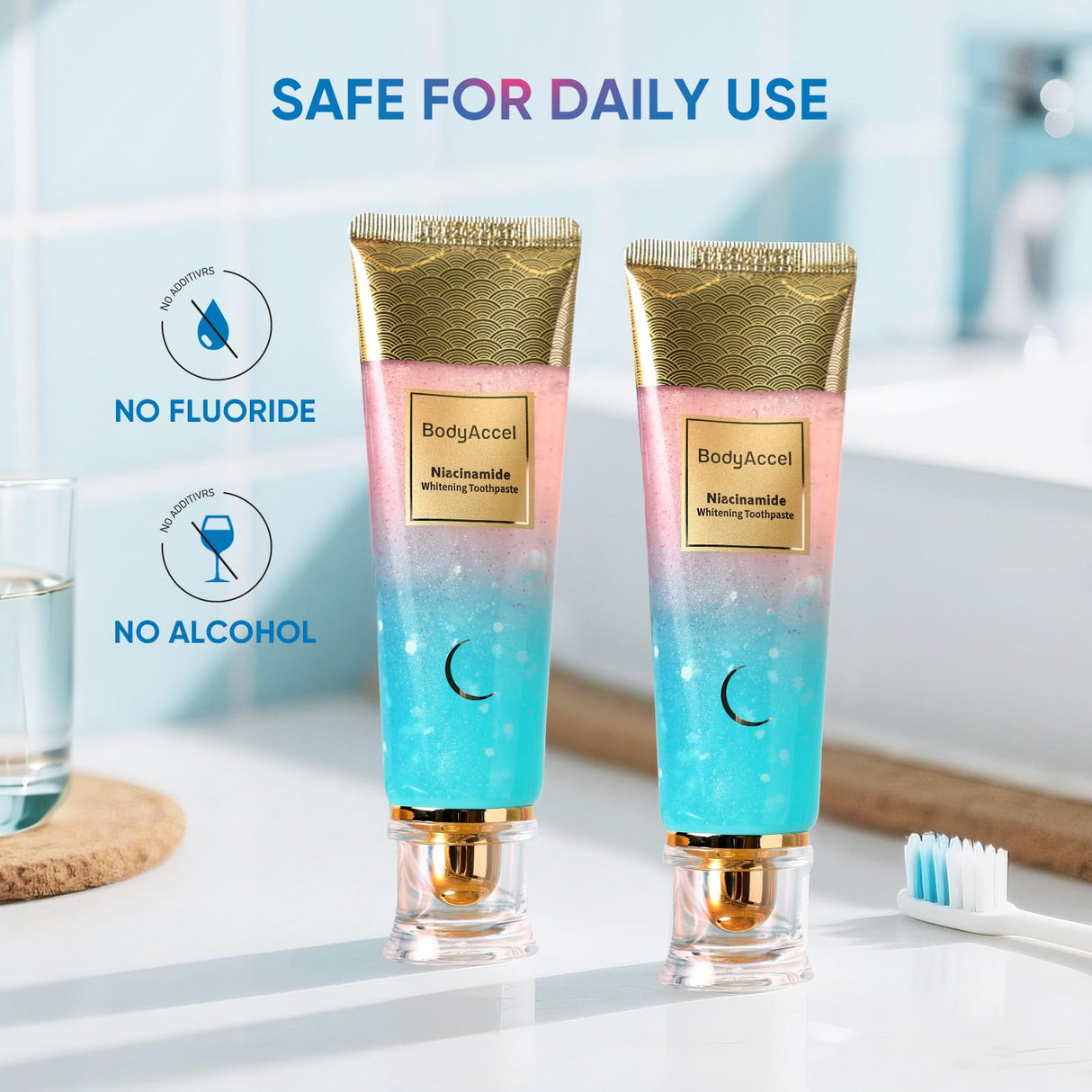 Niacinamide Whitening Toothpaste, BodyAccel Niacinamide Intensive Whitening Toothpaste with Natural Gentle Care Deep Stain Removal Clean Peach Flavor, Improves Gum Health, Fresh Breath (1)