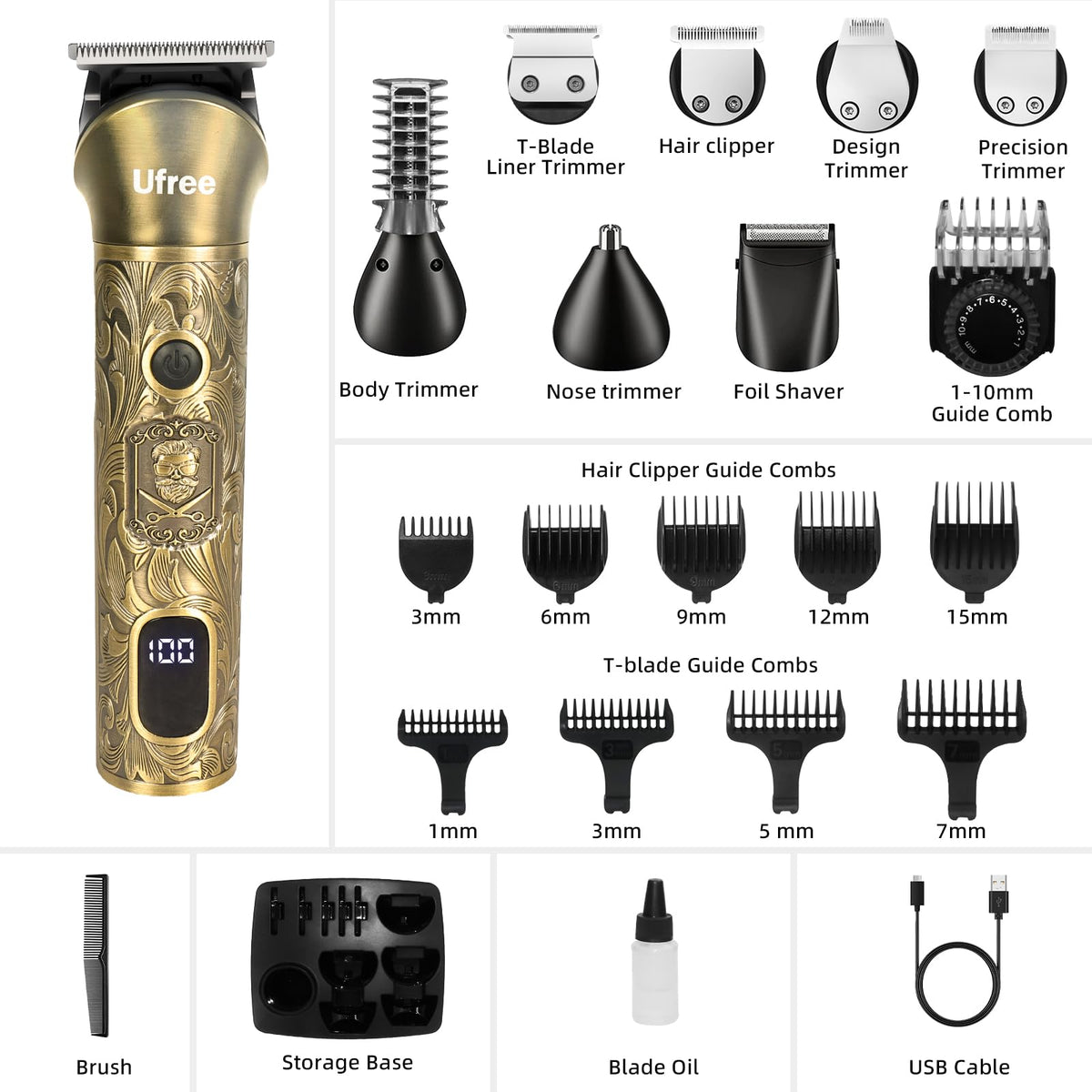 Ufree Professional Beard Trimmer for Men, Electric Shaver Razor, Men Gift