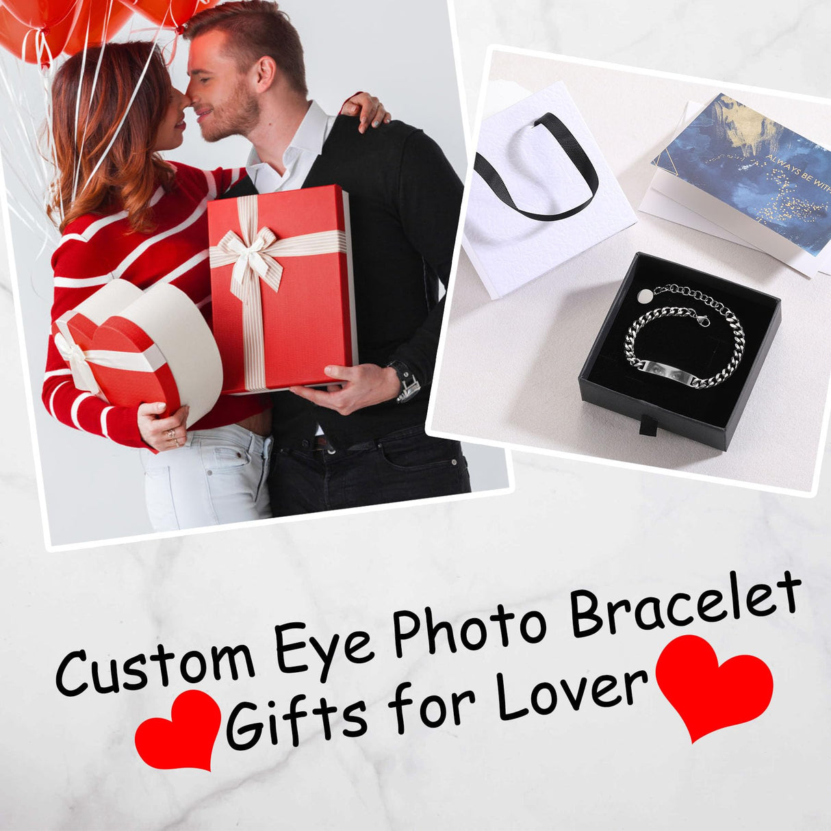 MeMeDIY Custom Eye Photo Bracelet for Men Adjustable Stainless Steel Bracelets with Photo/Name/Text Engraving Personalized Gifts for Husband Boyfriend Couple Anniversary - Silver