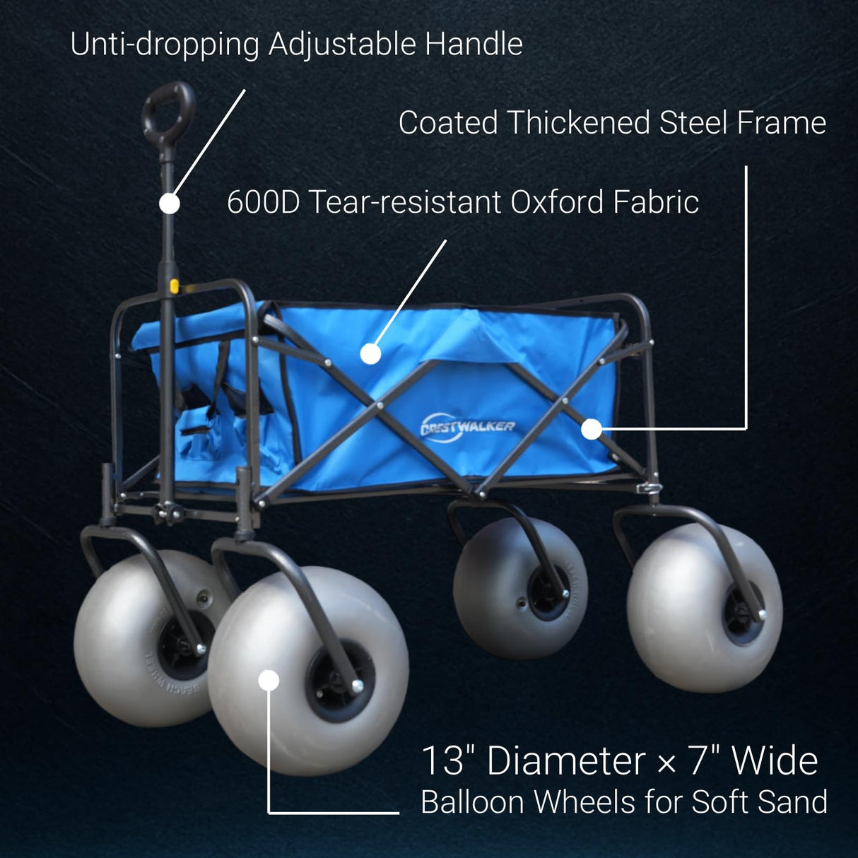 CRESTWALKER 13'' Balloon Wheel Cart, Beach Wagon with Big Wheels for Sand, Folds Thin with Quick-Release Forks, Heavy Duty 300 lbs Capacity