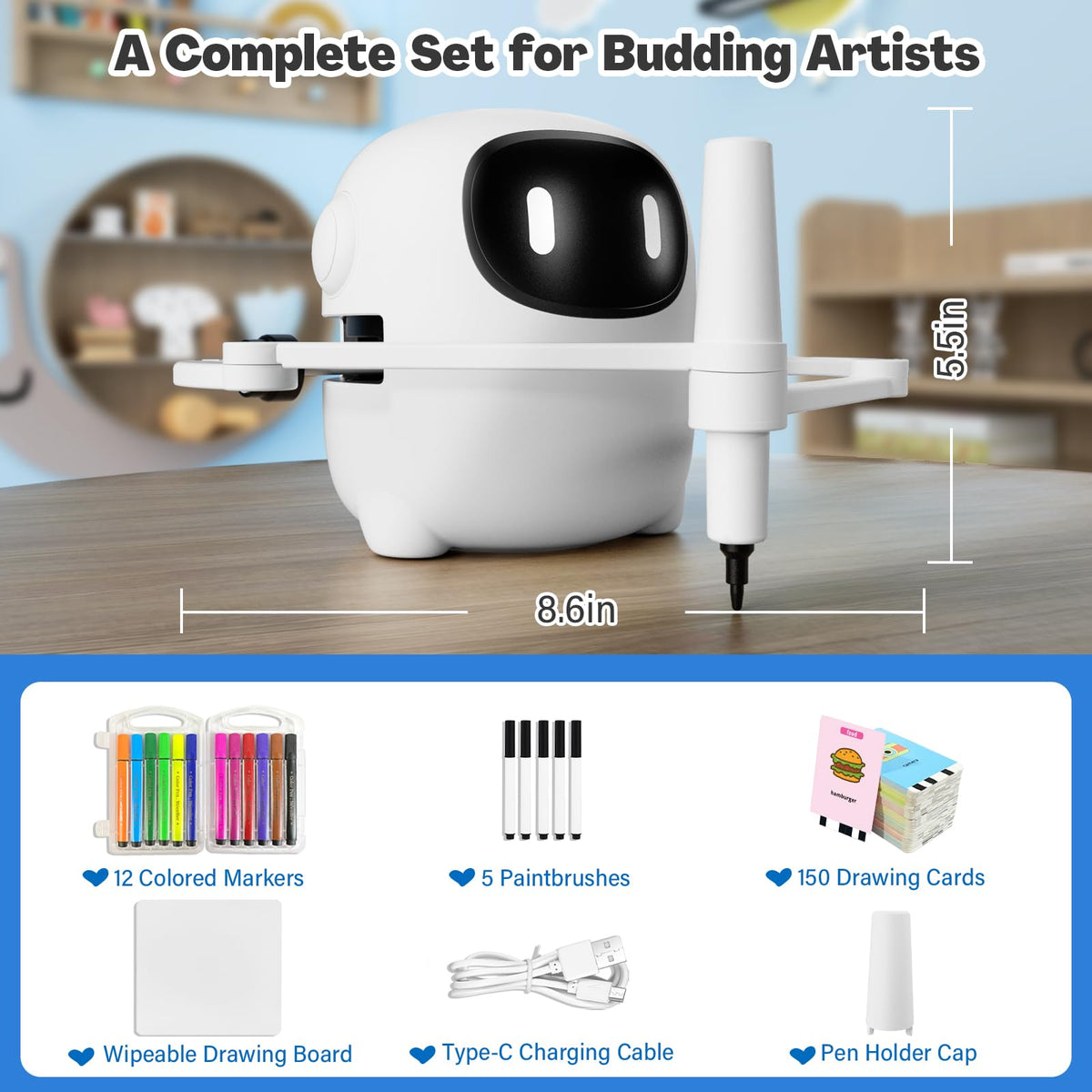 RIVGOT Drawing Robot for Kids with 150 Cards, Voice Interactive Educational Drawing Machine, Montessori Painting Learning Toys for 3 4 5 6 7 8 Year Old Boys Girls Birthday Party