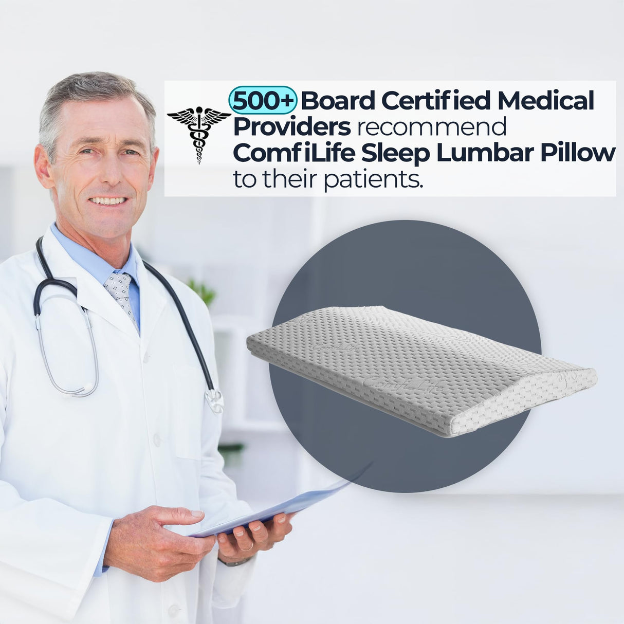 ComfiLife Lumbar Support Pillow for Sleeping Memory Foam Pillow for Back Pain Relief - Side, Back and Stomach Sleepers- Triangle Wedge Bolster Pillow - Bed Rest Pillow (White, Standard)