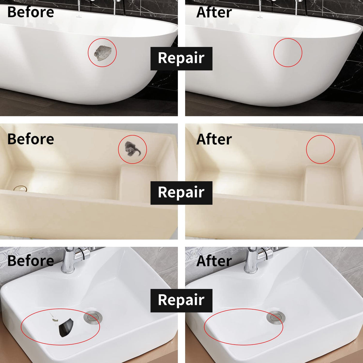 Tub and Fiberglass Shower Repair Kit (Color Match), 3.7oz Porcelain Repair Kit, Porcelain Sink and Acrylic Bathtub Repair Kit White for Cracks Chips Dents Holes Almond/Biscuit/Bone