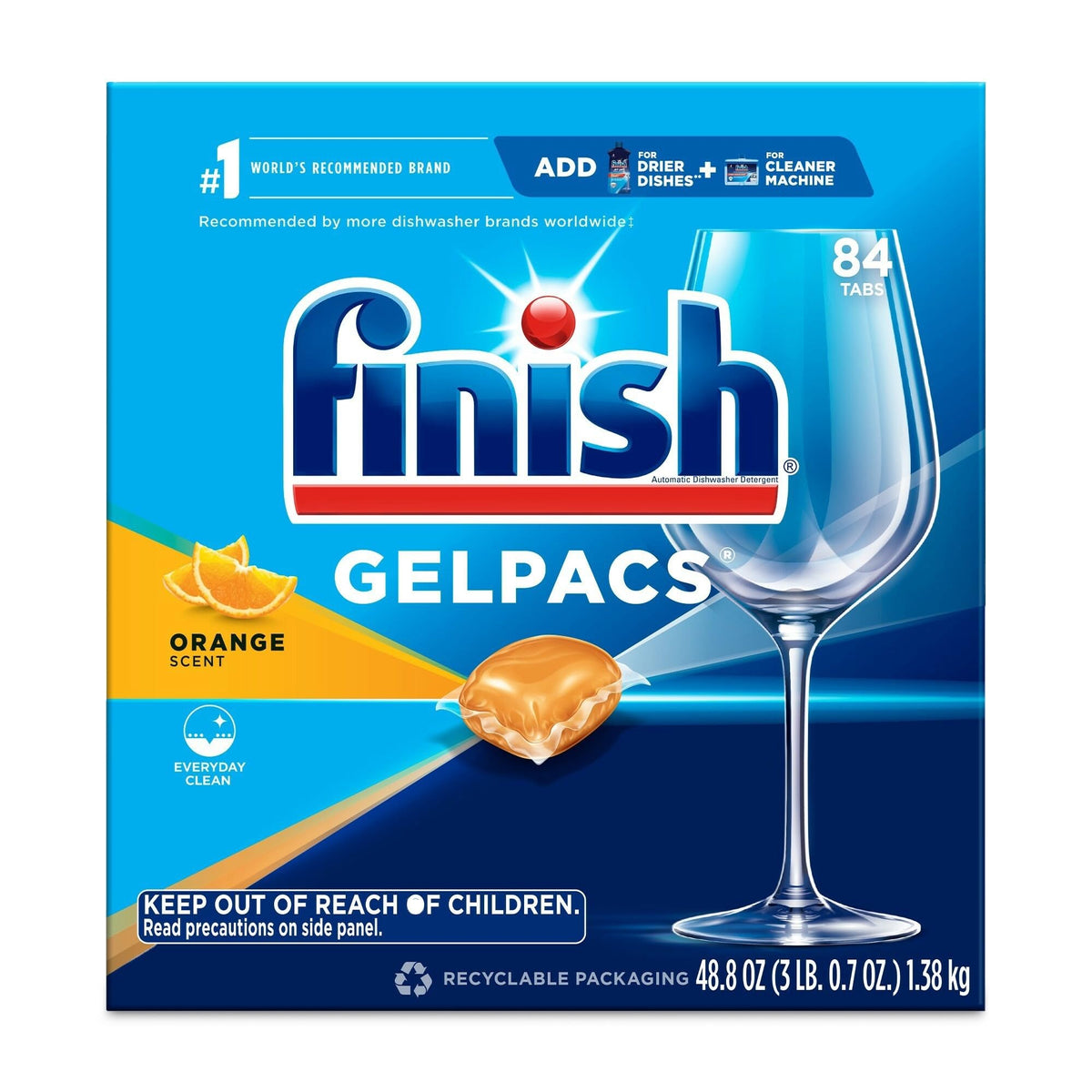 Finish Gelpacs Dishwasher Pods, Dish Detergent, Orange Scent, 84ct