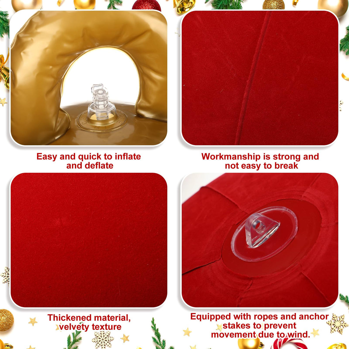 Jetec 3 Pcs 32 Inch Giant Velvet Christmas Inflatable Balls Ornament Flocked Xmas PVC Inflatable Flocked Ball Ornaments for Christmas Holiday Outdoor Blow up Yard Decor(Red)