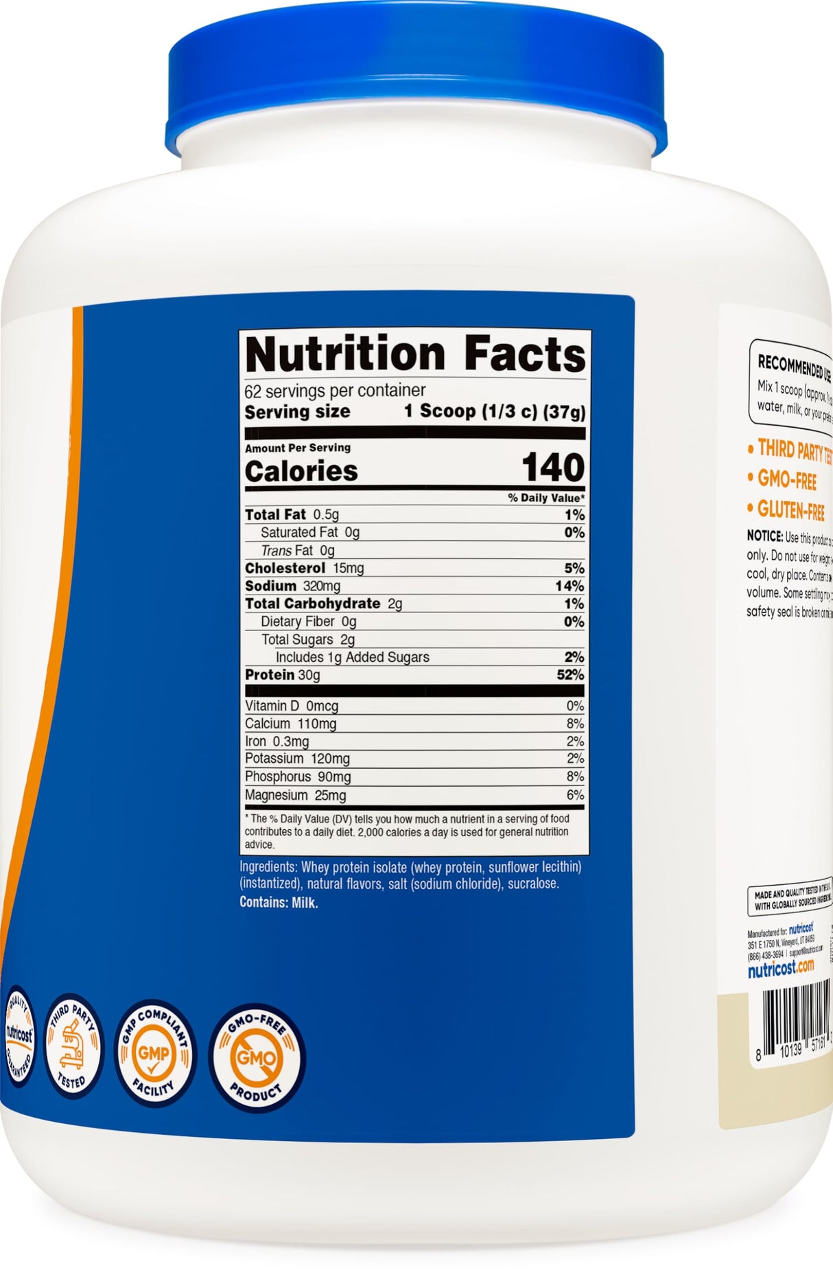 Nutricost Isolate Whey Protein Powder, Vanilla, 5 pounds