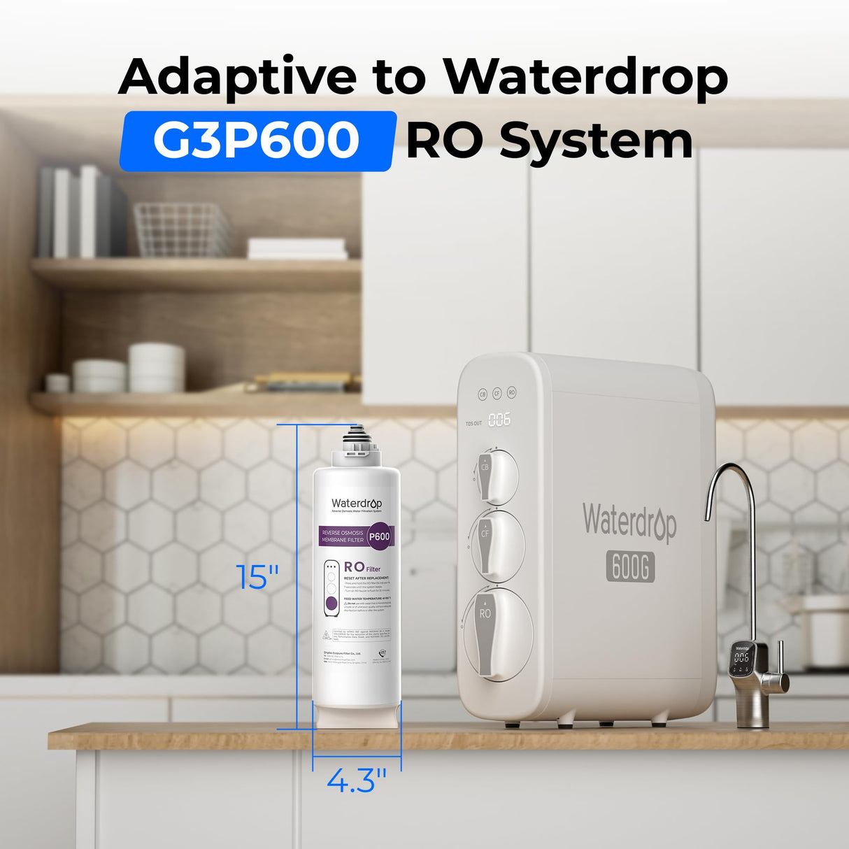 Waterdrop G3P600-RO Filter, Replacement for Waterdrop G3P600 Undersink Reverse Osmosis System, 2-year Lifetime