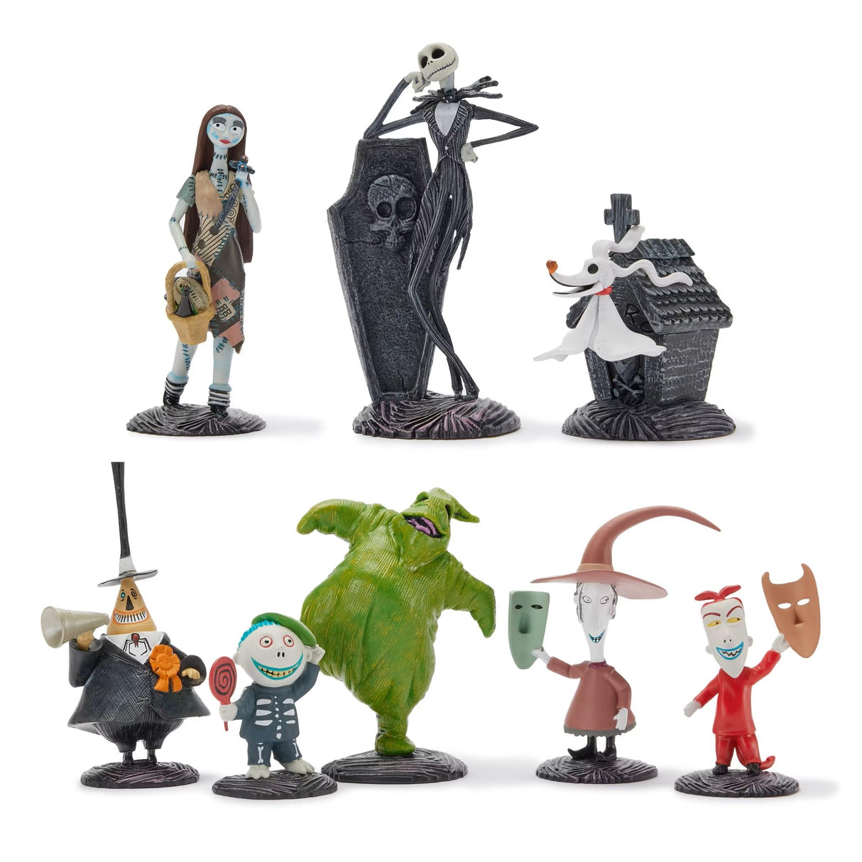 Disney Store Official The Nightmare Before Christmas Figure Set – 8 Fully Sculpted Disney Figures Including Jack Skellington, Sally, Zero & More in Double-Tiered Box with Scenic Backgrounds
