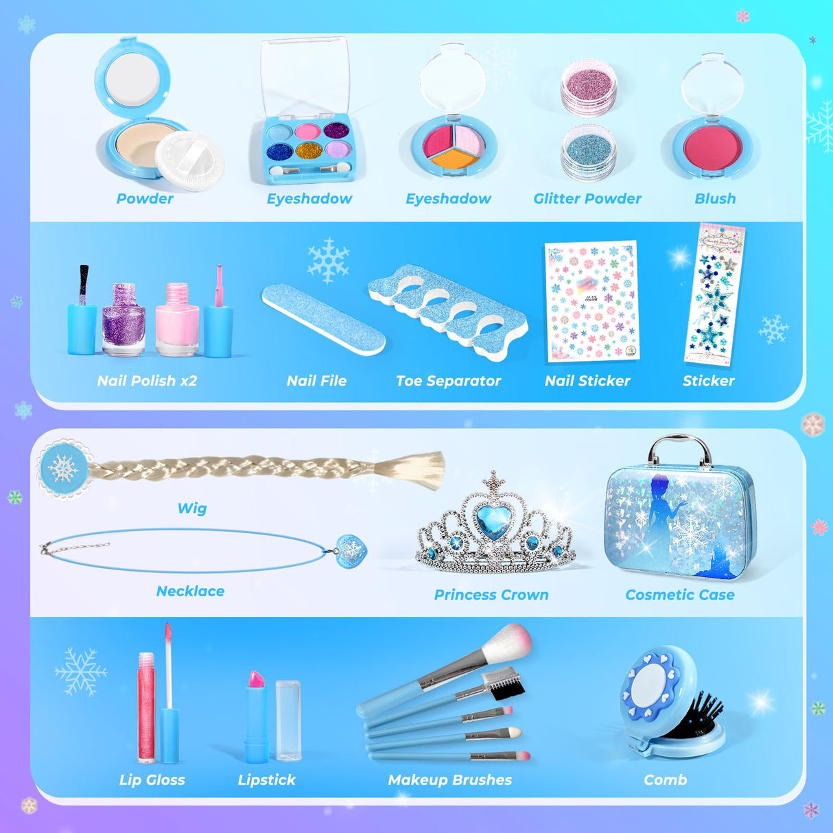 INNOCHEER Kids Makeup Kit for Girl Toys, Frozen Makeup Set for Girls, Real Washable Makeup Kit for Girls, Birthday Christmas Princess Gifts for Girls Kids Toddlers Age 3 4 5 6 7 8 9 10 11 12 Year Old