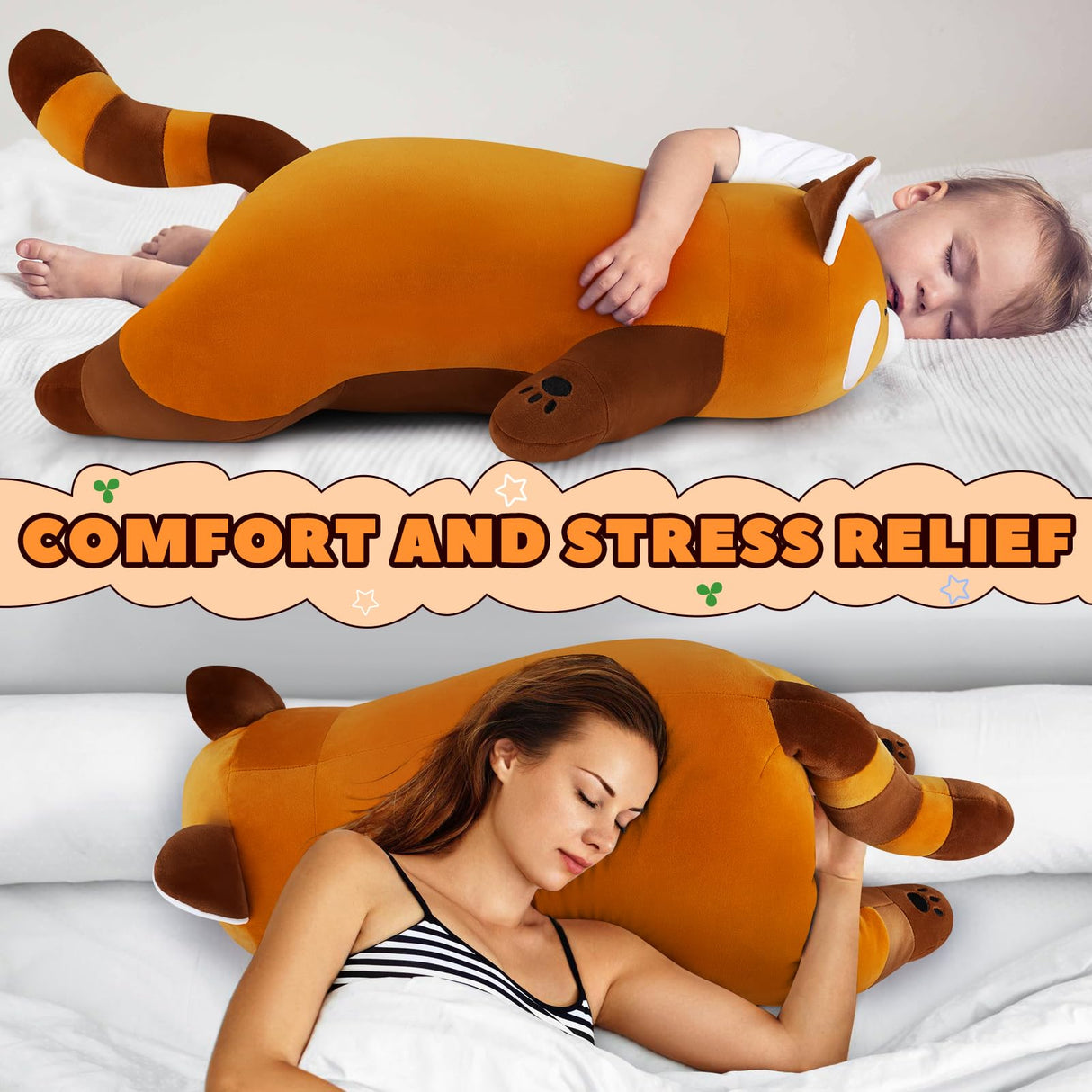 Auspicious beginning 30'' Giant Red Panda Plush Stuffed Animal - Large Sleeping Plush Toy Pillow, Cute Hugging Plushie, Room Decor, Christmas Birthday Gifts for Kids Girls Boys