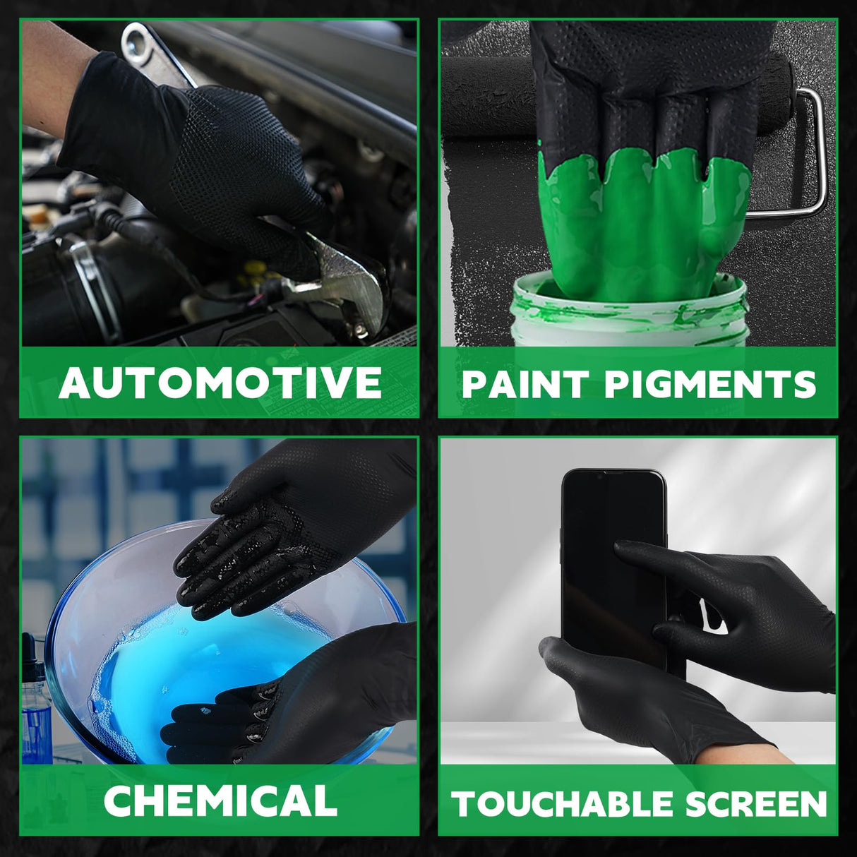 FINITEX Heavy Duty Black Industrial Nitrile Disposable Gloves - 100PCS 8Mil Latex-free Powder-free 3D Diamond Mechanic Gloves (Large)
