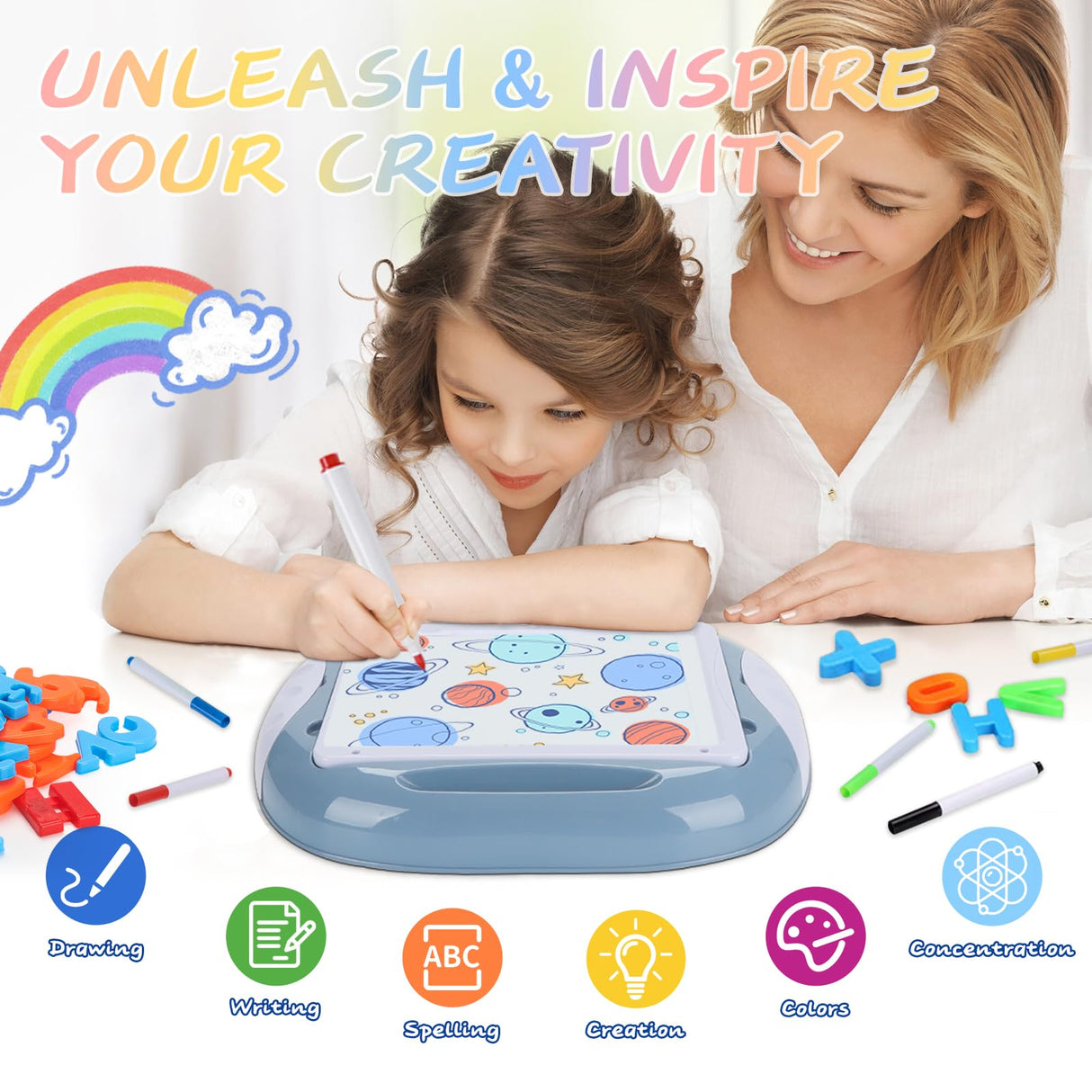 MAYESAR Toy for 1-2 Year Old Boys, Toddlers Toys with Magnetic Letters and Numbers, Art Easel for Kids 1 2 Year Old, Boy Birthday Christmas Gifts (Blue)