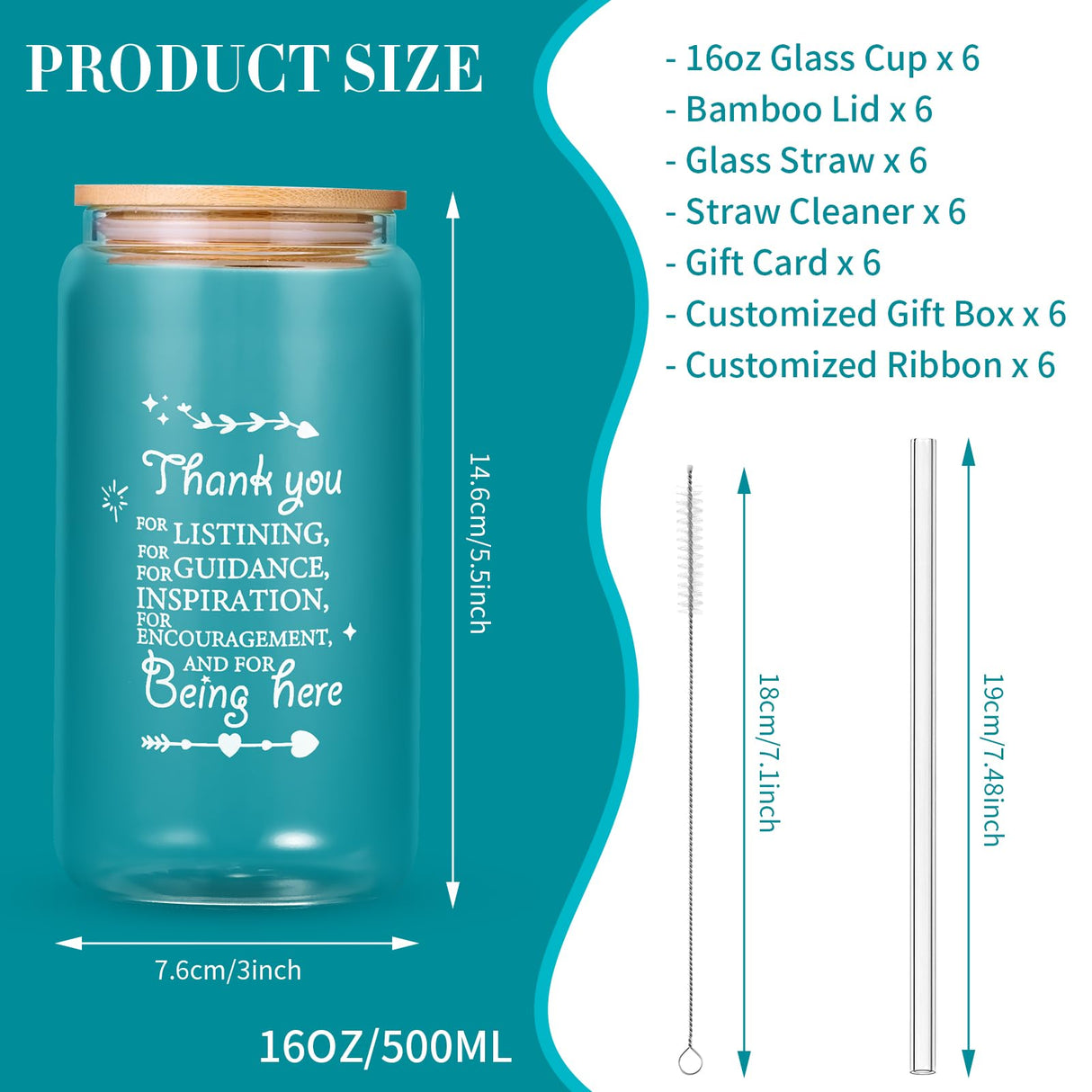 OLSUNOR 6 Set Employee Appreciation Gifts Bulk, Personalized Inspirational Thank You Gifts for Christmas Staff Coworker 16 oz Can Shaped Beer Glass Cups, Gift Box and Card for Team Women Men Teacher