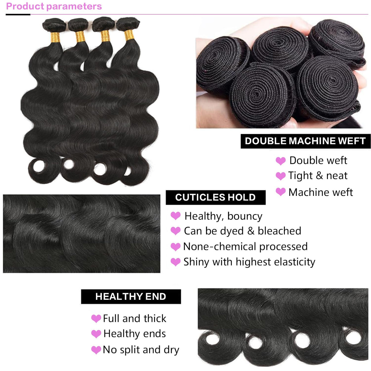 12A Human Hair Bundles 18 20 22 24 Inch Body Wave Bundles Human Hair 100% Unprocessed Brazilian Virgin Hair Body Wave 4 bundles Deals Human Hair Extensions Quick Weave For Black Women Natural Black
