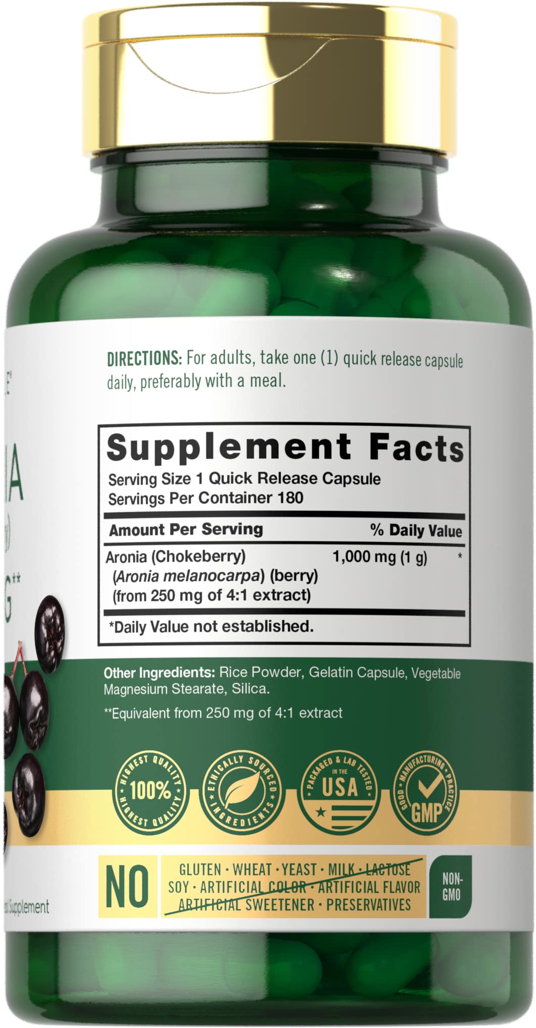 Carlyle Aronia Berry Capsules 1000mg | 180 Pills | Chokeberry Extract | Non-GMO & Gluten Free Supplement