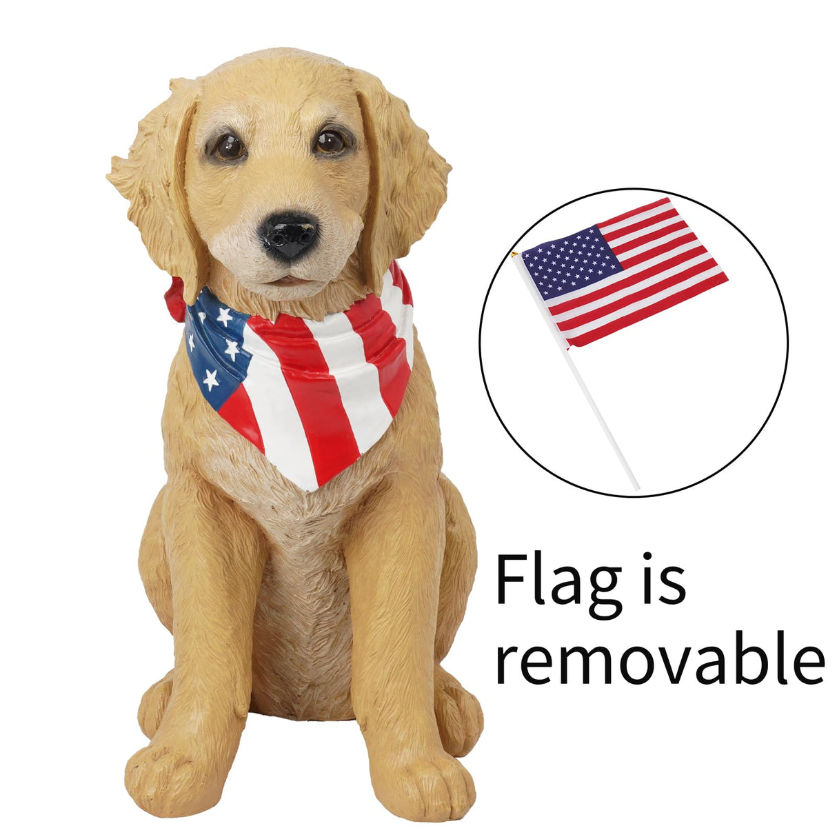 Cynkeyee Outdoor Garden Decor Dog Statue - Large Resin Puppy with American Flag Statues Sculpture for Outside Yard Lawn Home Decor Americana Patriotic Decorations 12.5x8.5x13.5 Inch